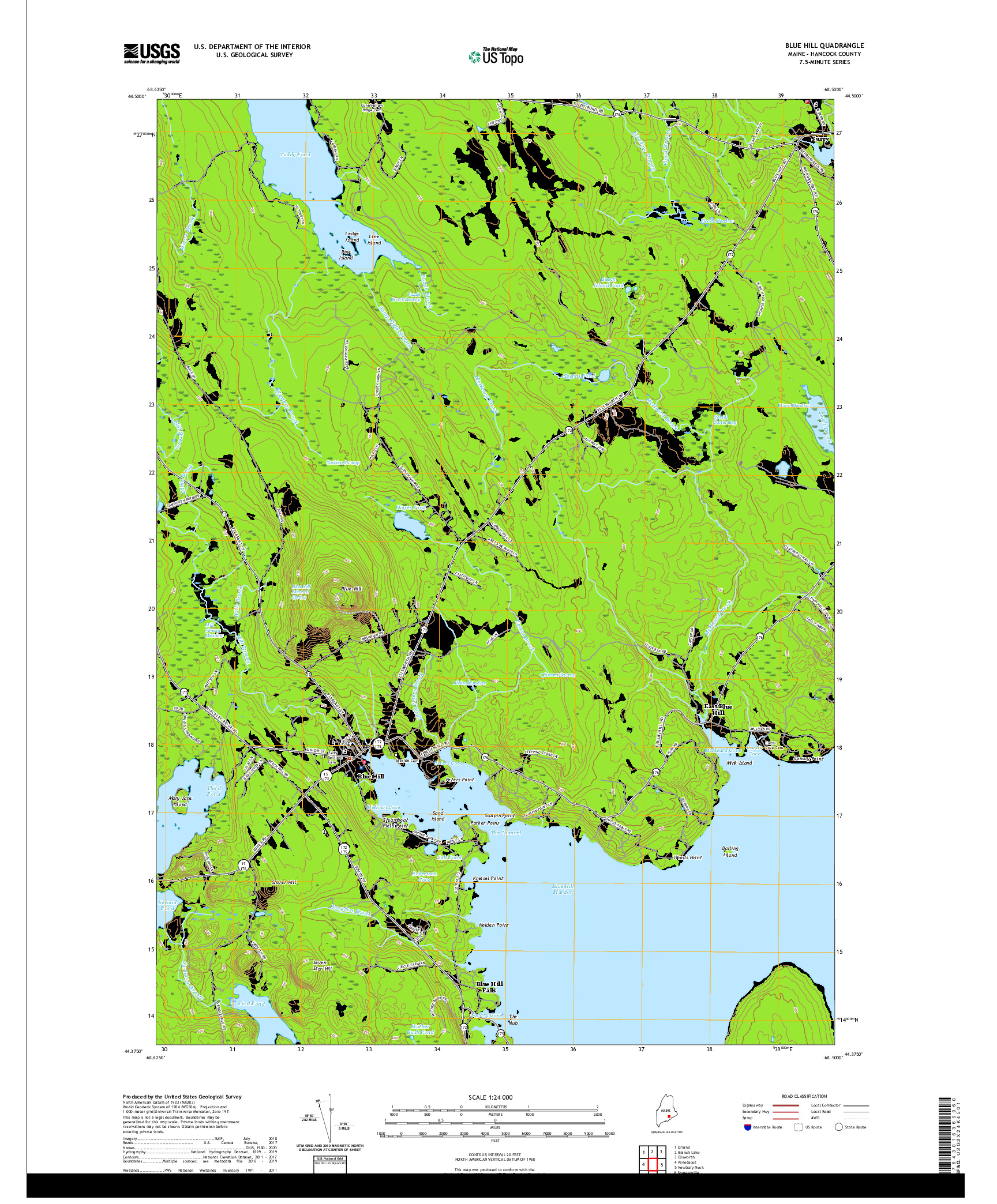 USGS US TOPO 7.5-MINUTE MAP FOR BLUE HILL, ME 2021