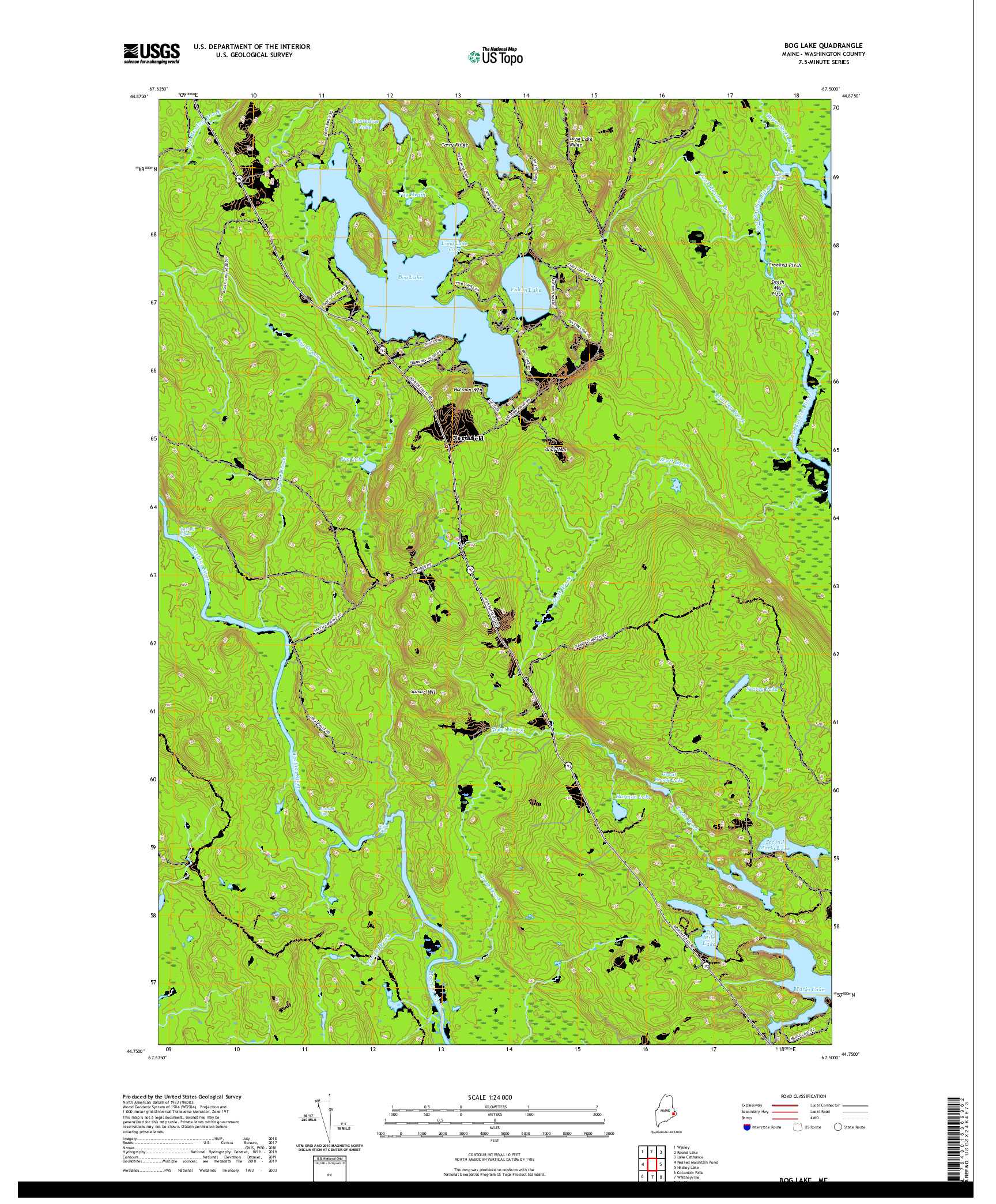 USGS US TOPO 7.5-MINUTE MAP FOR BOG LAKE, ME 2021