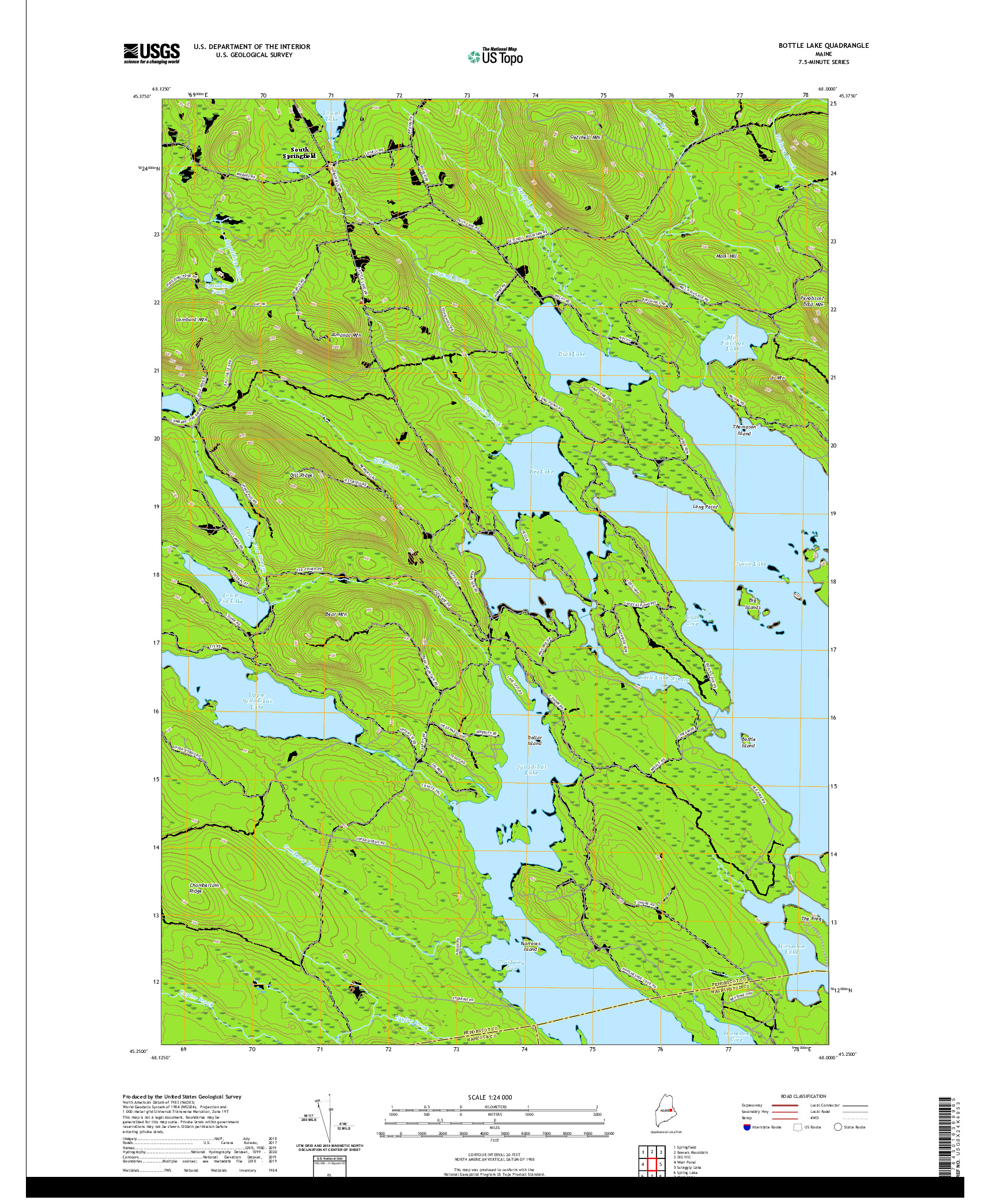 USGS US TOPO 7.5-MINUTE MAP FOR BOTTLE LAKE, ME 2021