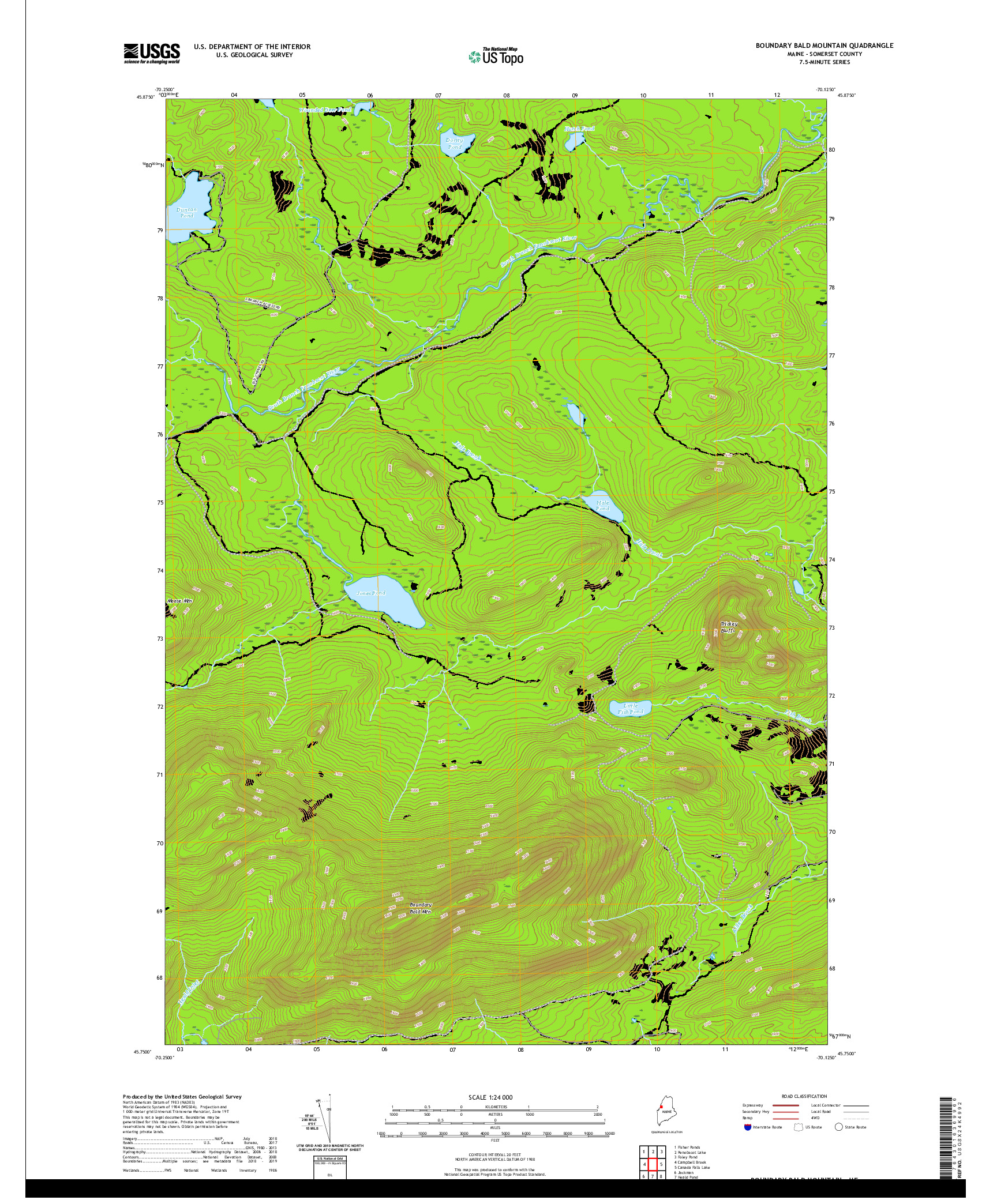 USGS US TOPO 7.5-MINUTE MAP FOR BOUNDARY BALD MOUNTAIN, ME 2021