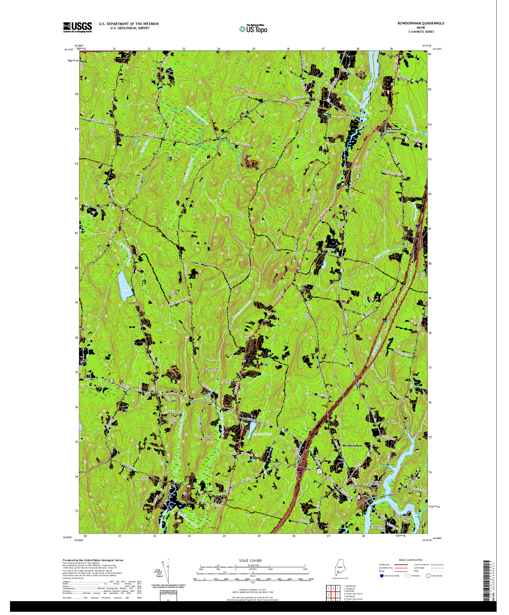 USGS US TOPO 7.5-MINUTE MAP FOR BOWDOINHAM, ME 2021