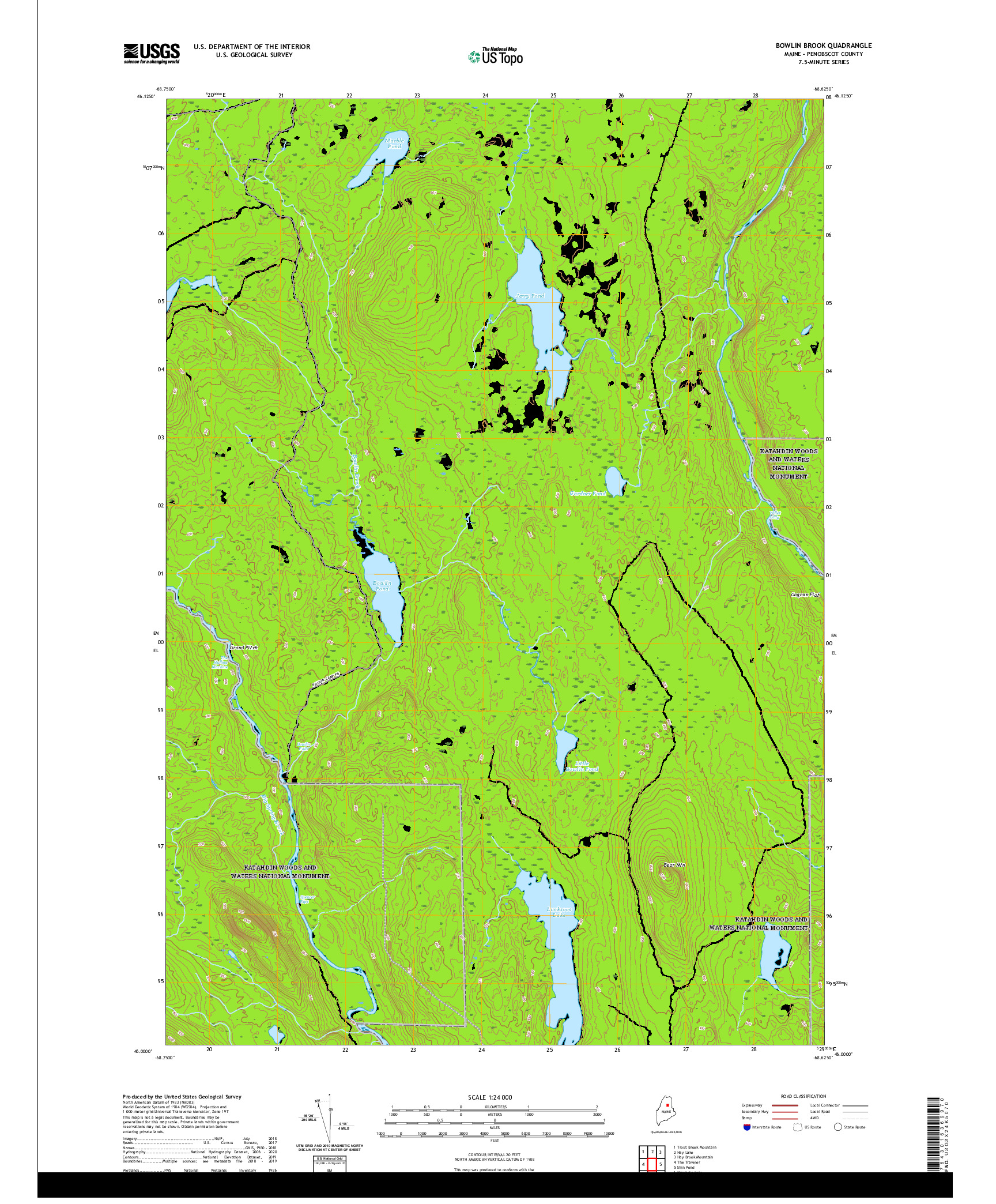 USGS US TOPO 7.5-MINUTE MAP FOR BOWLIN BROOK, ME 2021