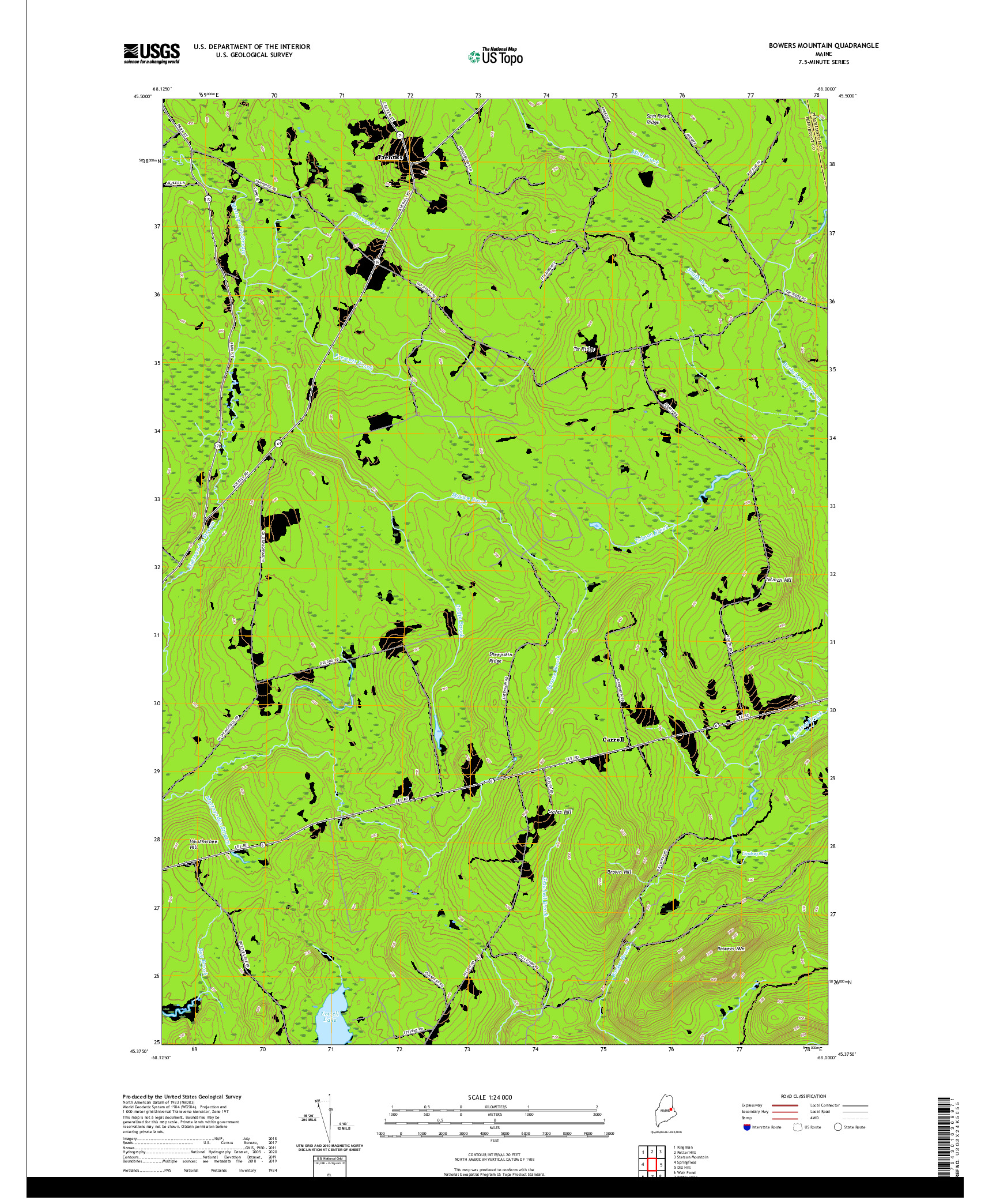USGS US TOPO 7.5-MINUTE MAP FOR BOWERS MOUNTAIN, ME 2021