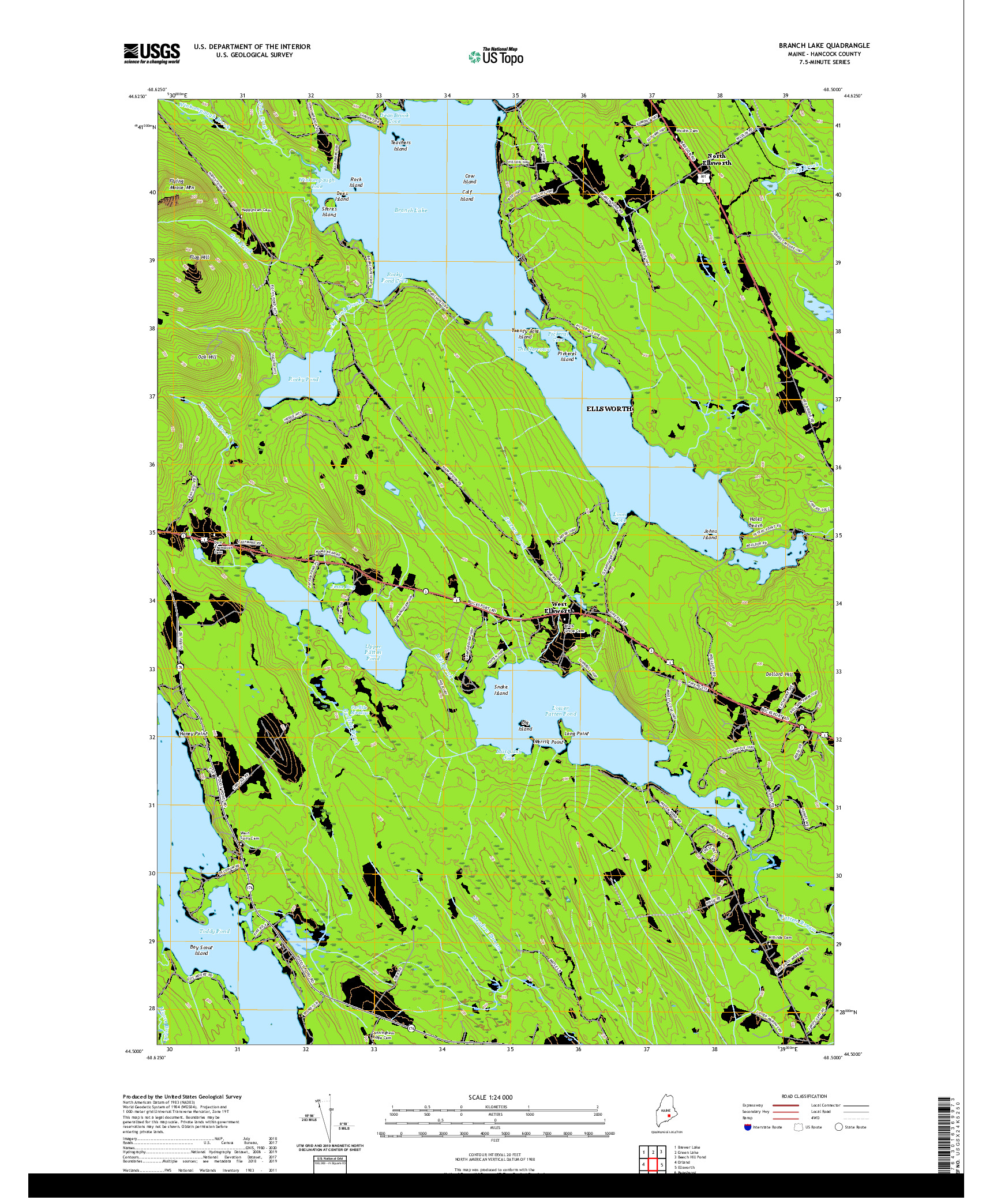 USGS US TOPO 7.5-MINUTE MAP FOR BRANCH LAKE, ME 2021