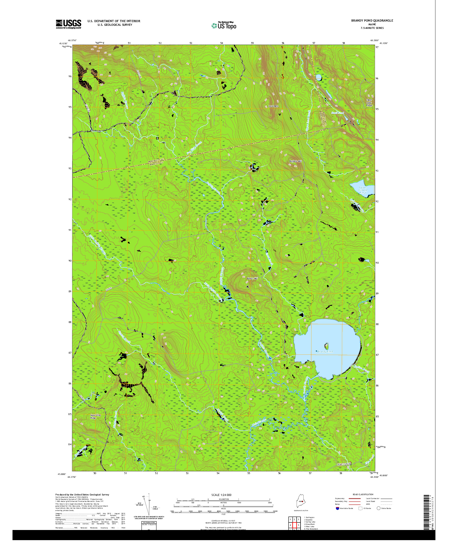 USGS US TOPO 7.5-MINUTE MAP FOR BRANDY POND, ME 2021