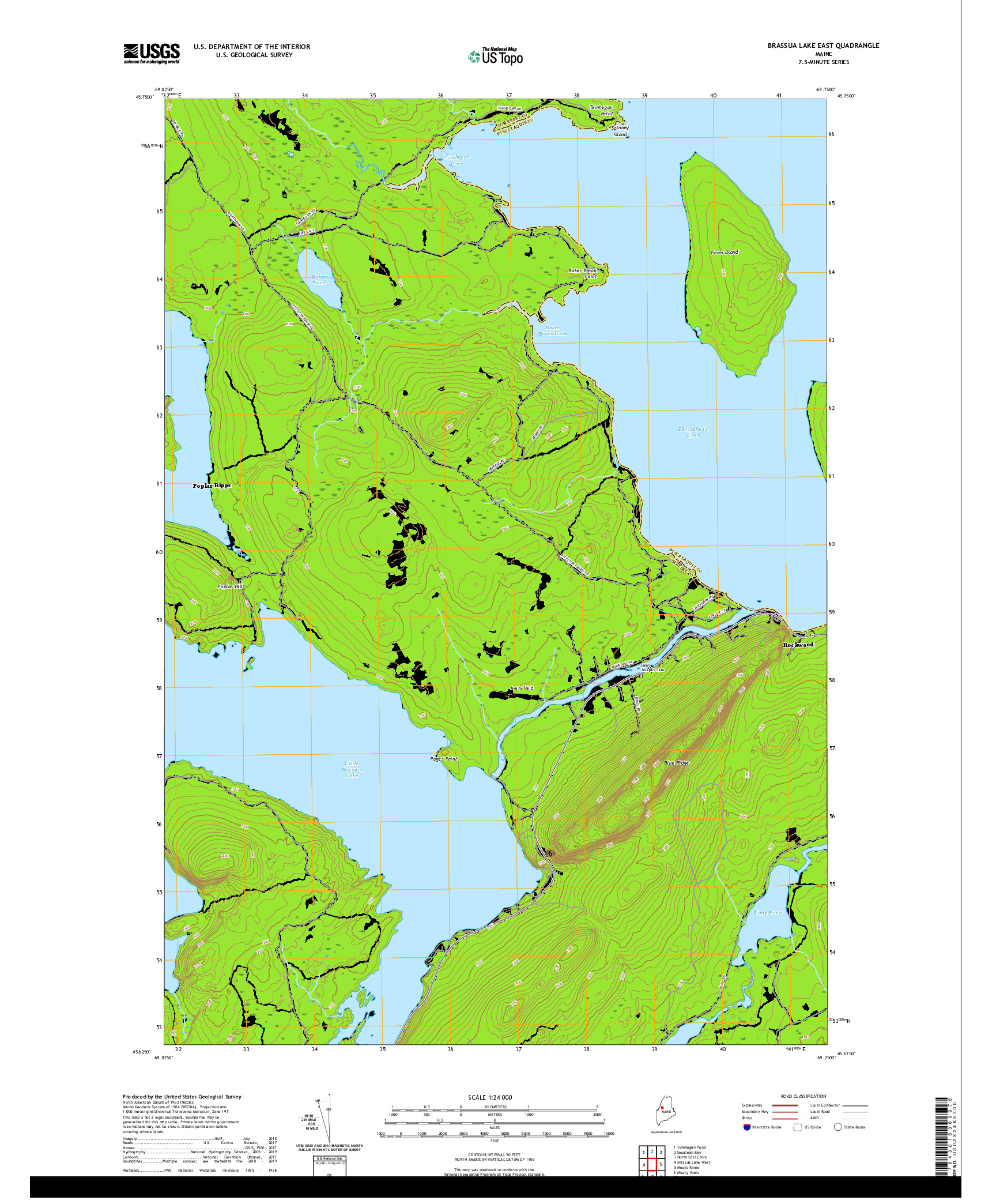 USGS US TOPO 7.5-MINUTE MAP FOR BRASSUA LAKE EAST, ME 2021