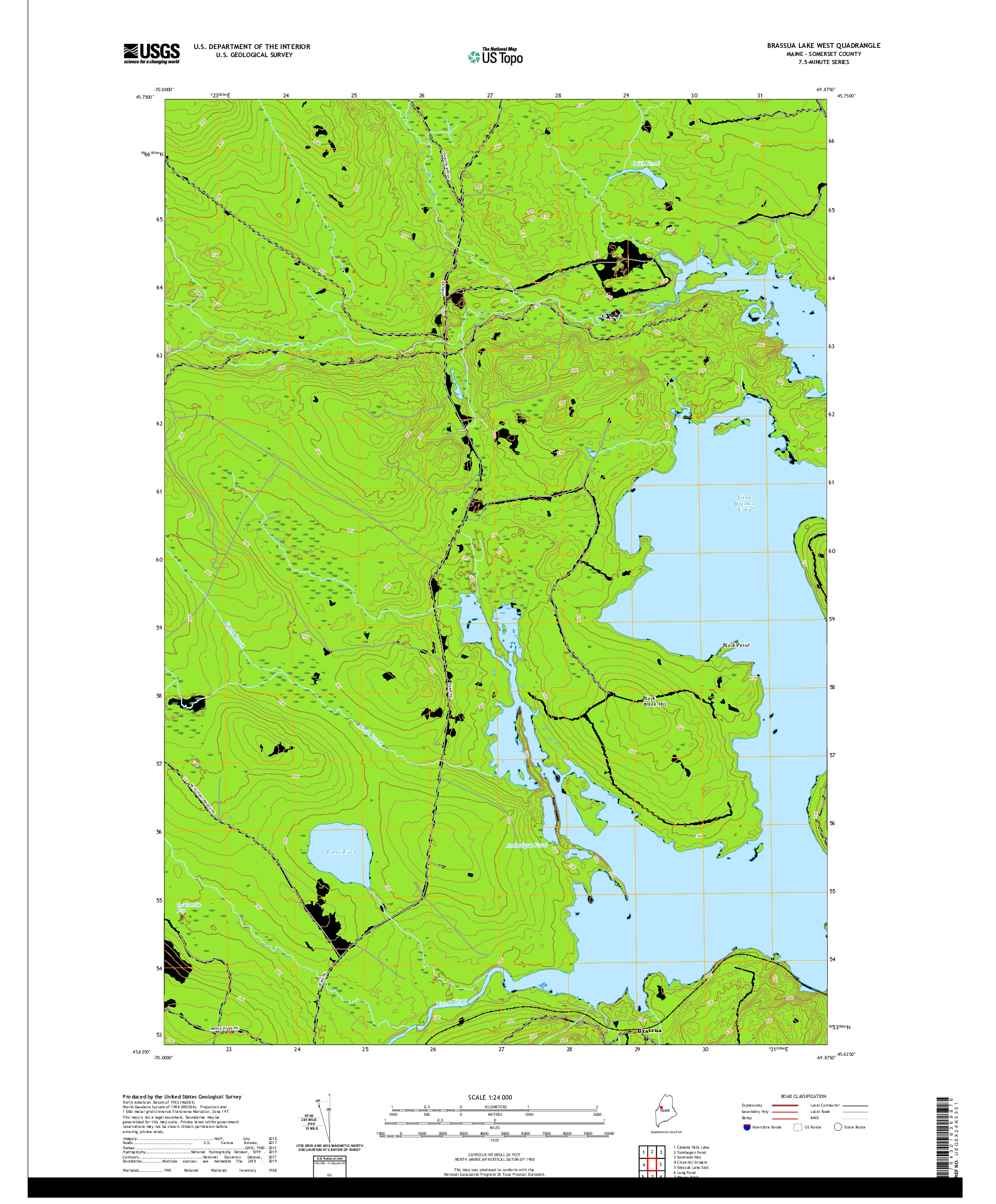 USGS US TOPO 7.5-MINUTE MAP FOR BRASSUA LAKE WEST, ME 2021