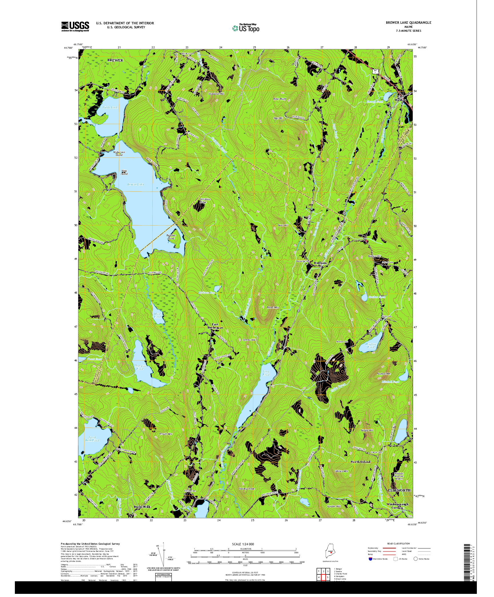 USGS US TOPO 7.5-MINUTE MAP FOR BREWER LAKE, ME 2021