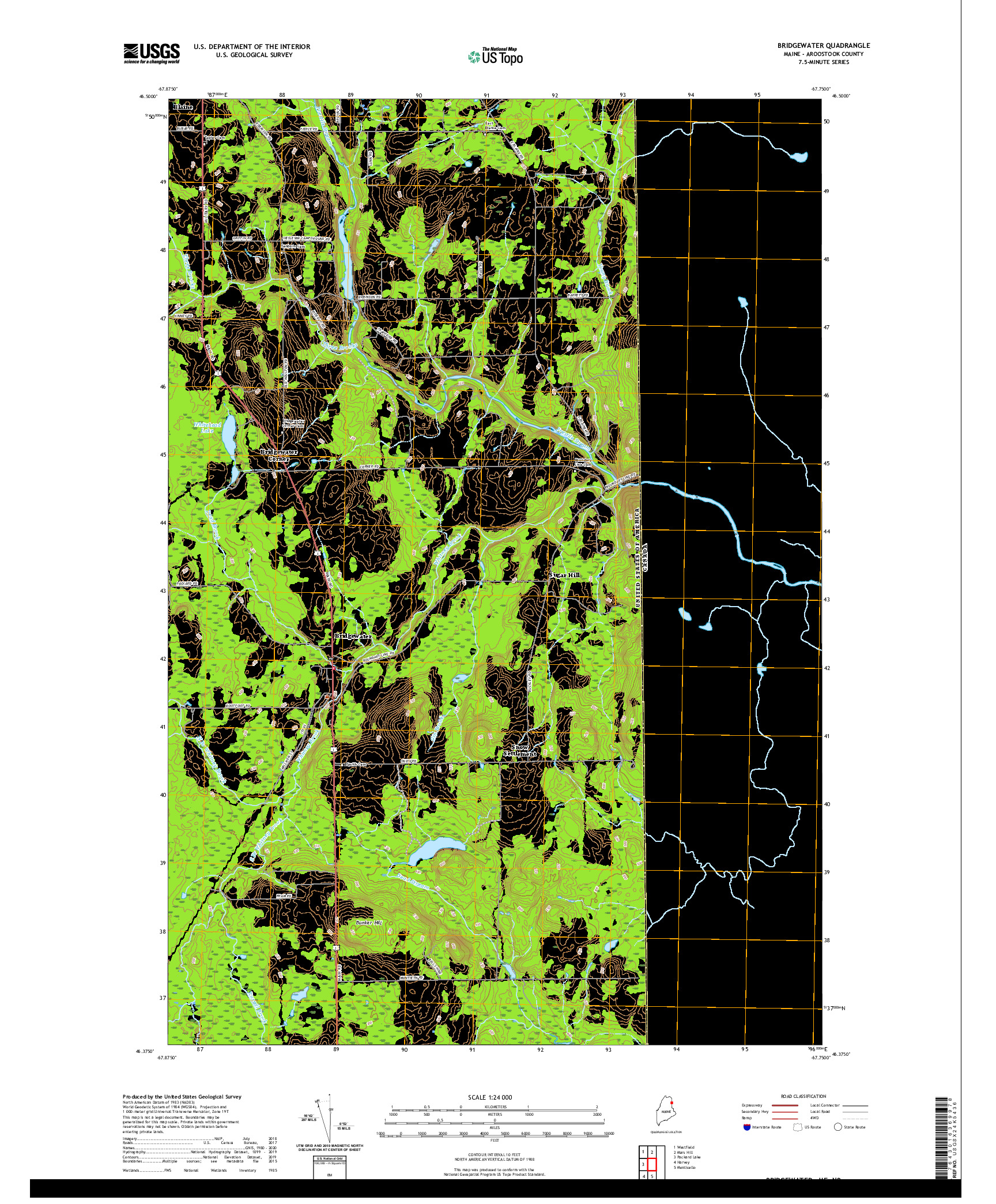 USGS US TOPO 7.5-MINUTE MAP FOR BRIDGEWATER, ME,NB 2021