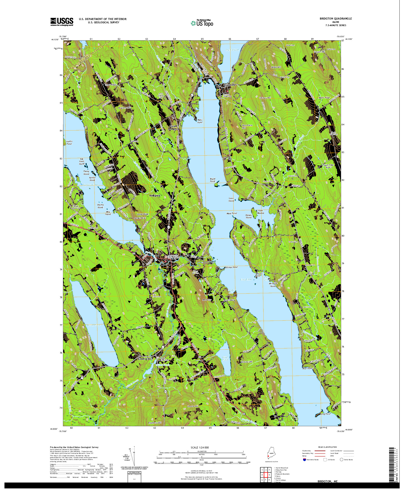 USGS US TOPO 7.5-MINUTE MAP FOR BRIDGTON, ME 2021