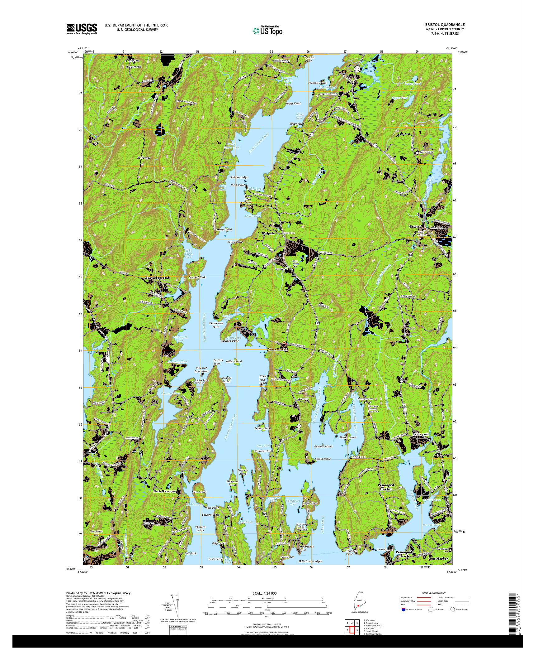 USGS US TOPO 7.5-MINUTE MAP FOR BRISTOL, ME 2021