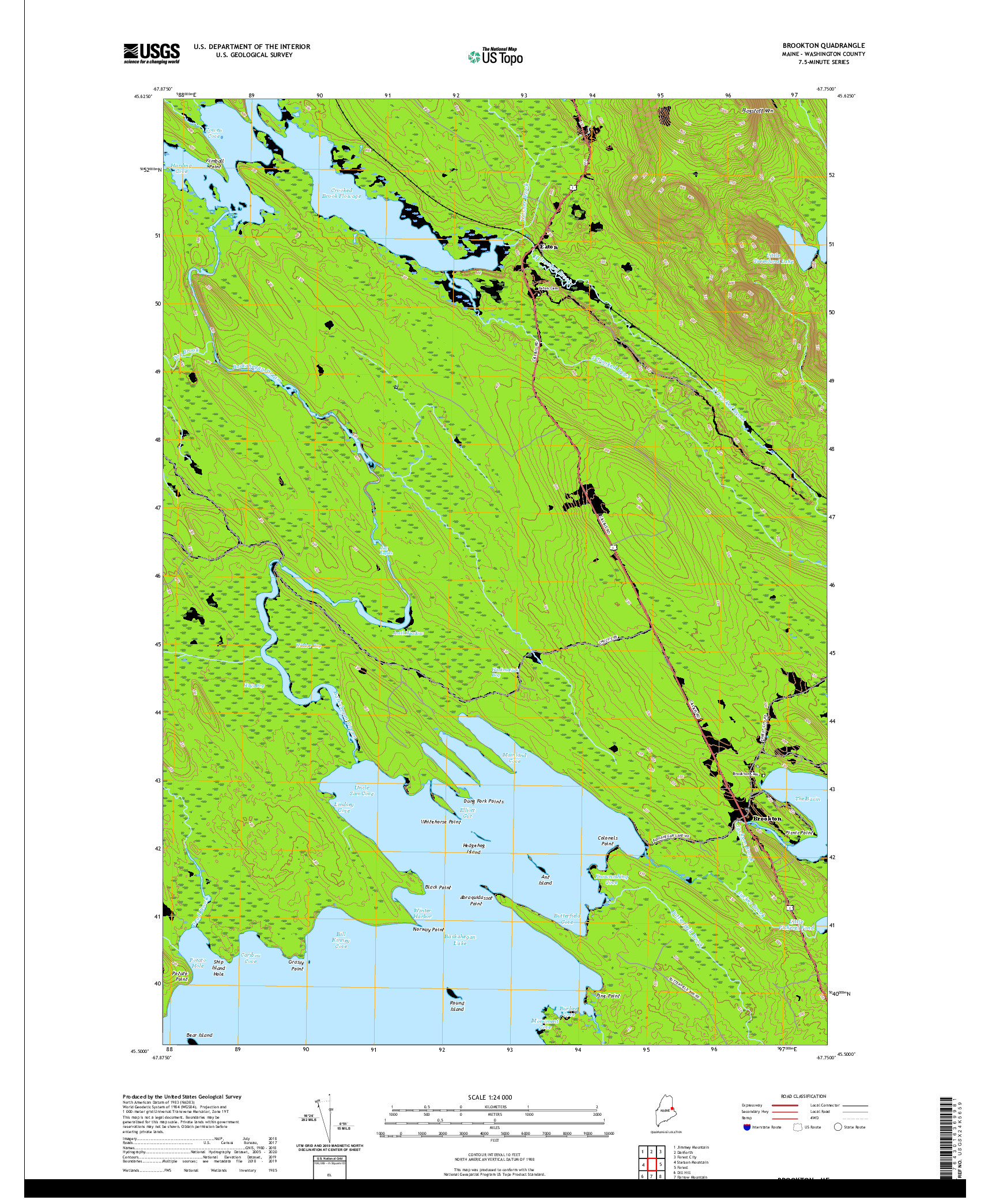USGS US TOPO 7.5-MINUTE MAP FOR BROOKTON, ME 2021