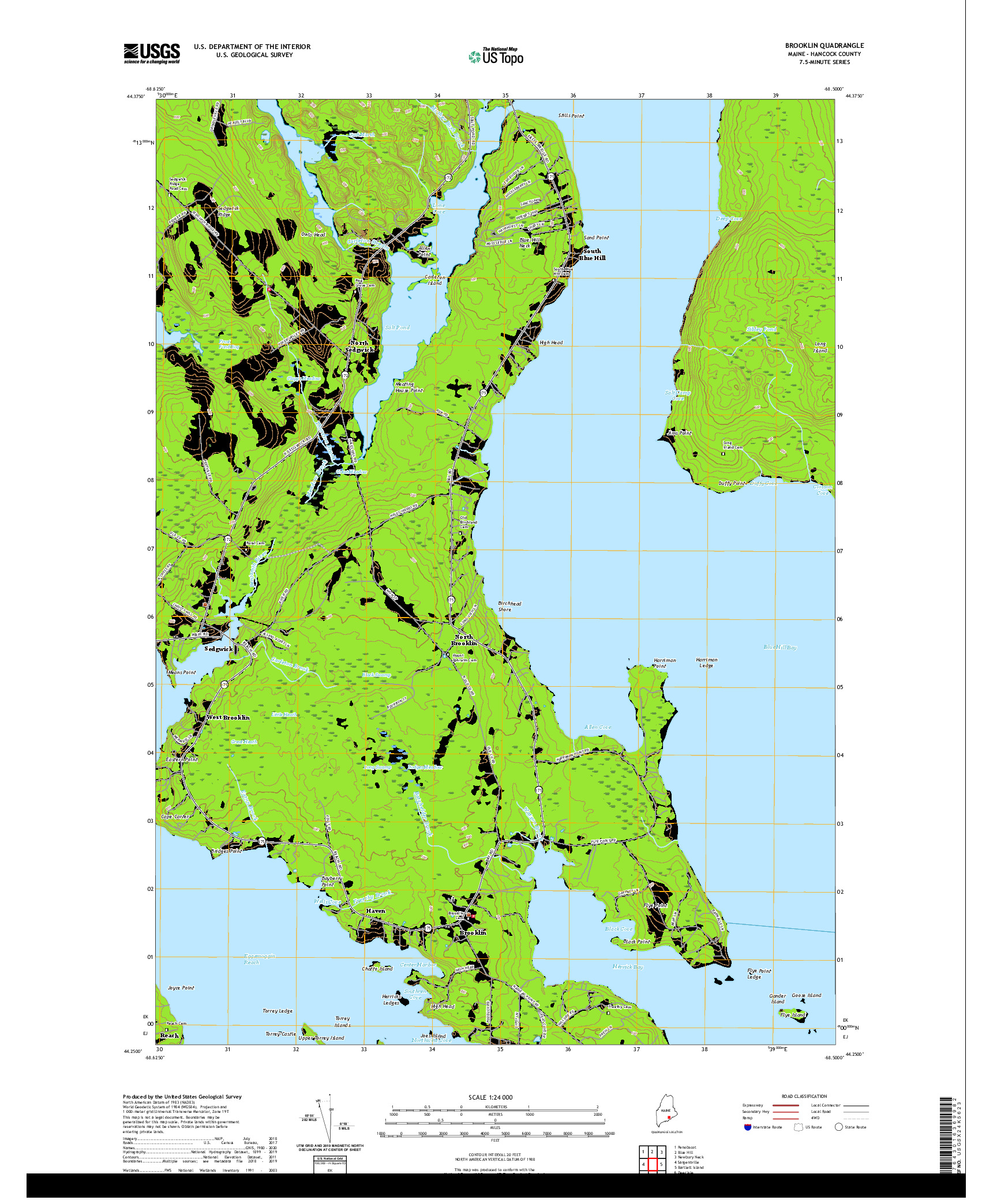 USGS US TOPO 7.5-MINUTE MAP FOR BROOKLIN, ME 2021