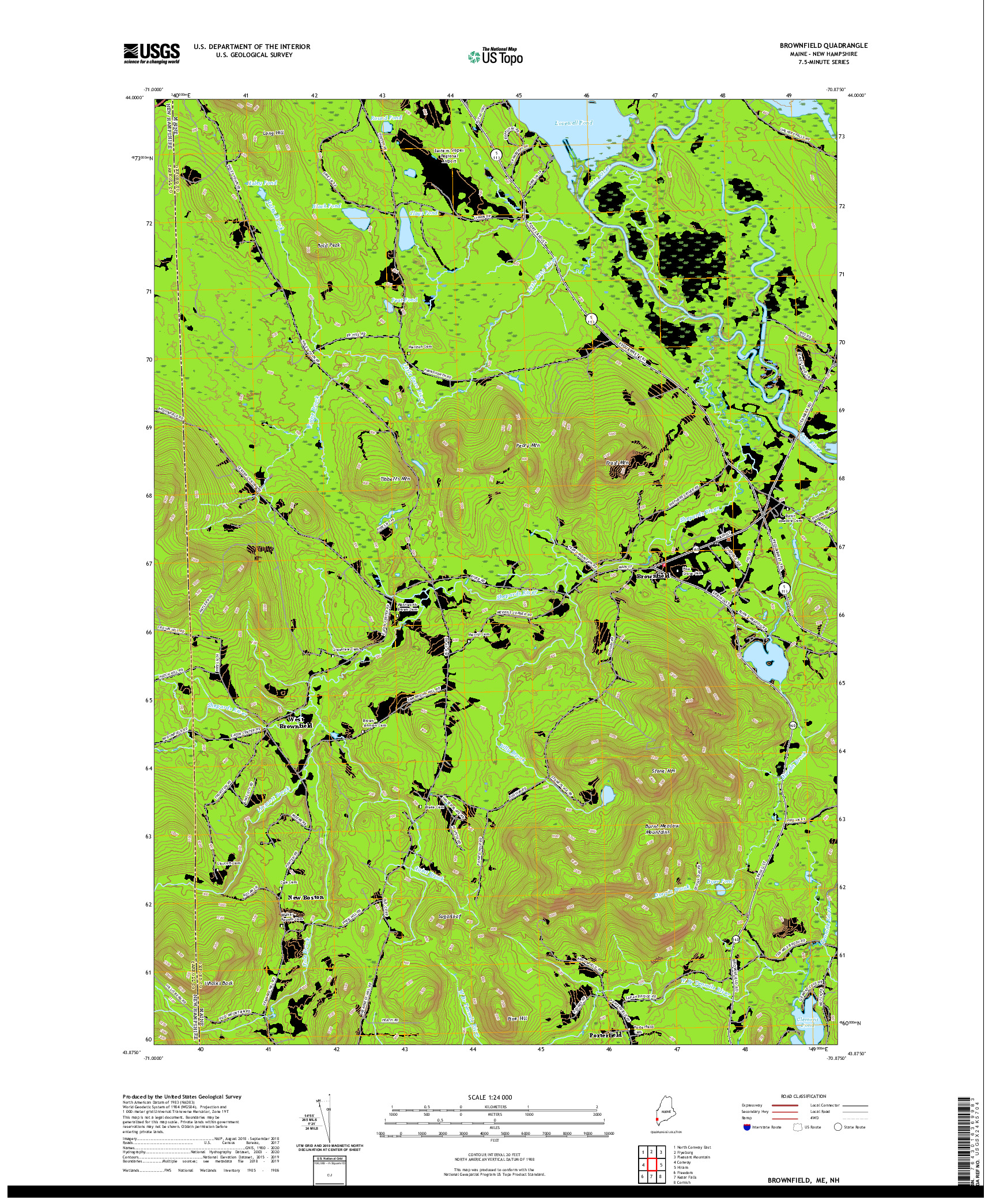 USGS US TOPO 7.5-MINUTE MAP FOR BROWNFIELD, ME,NH 2021