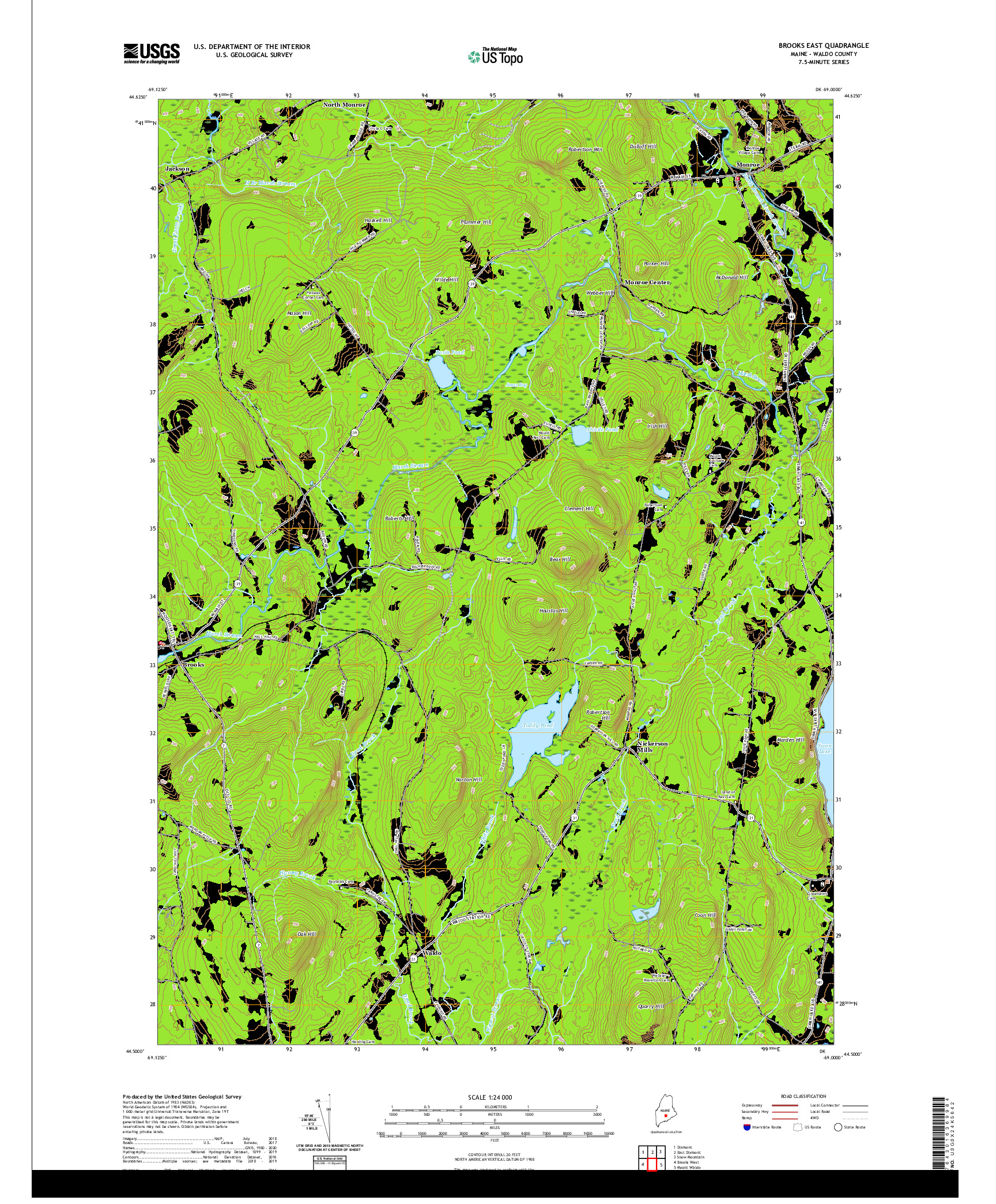 USGS US TOPO 7.5-MINUTE MAP FOR BROOKS EAST, ME 2021