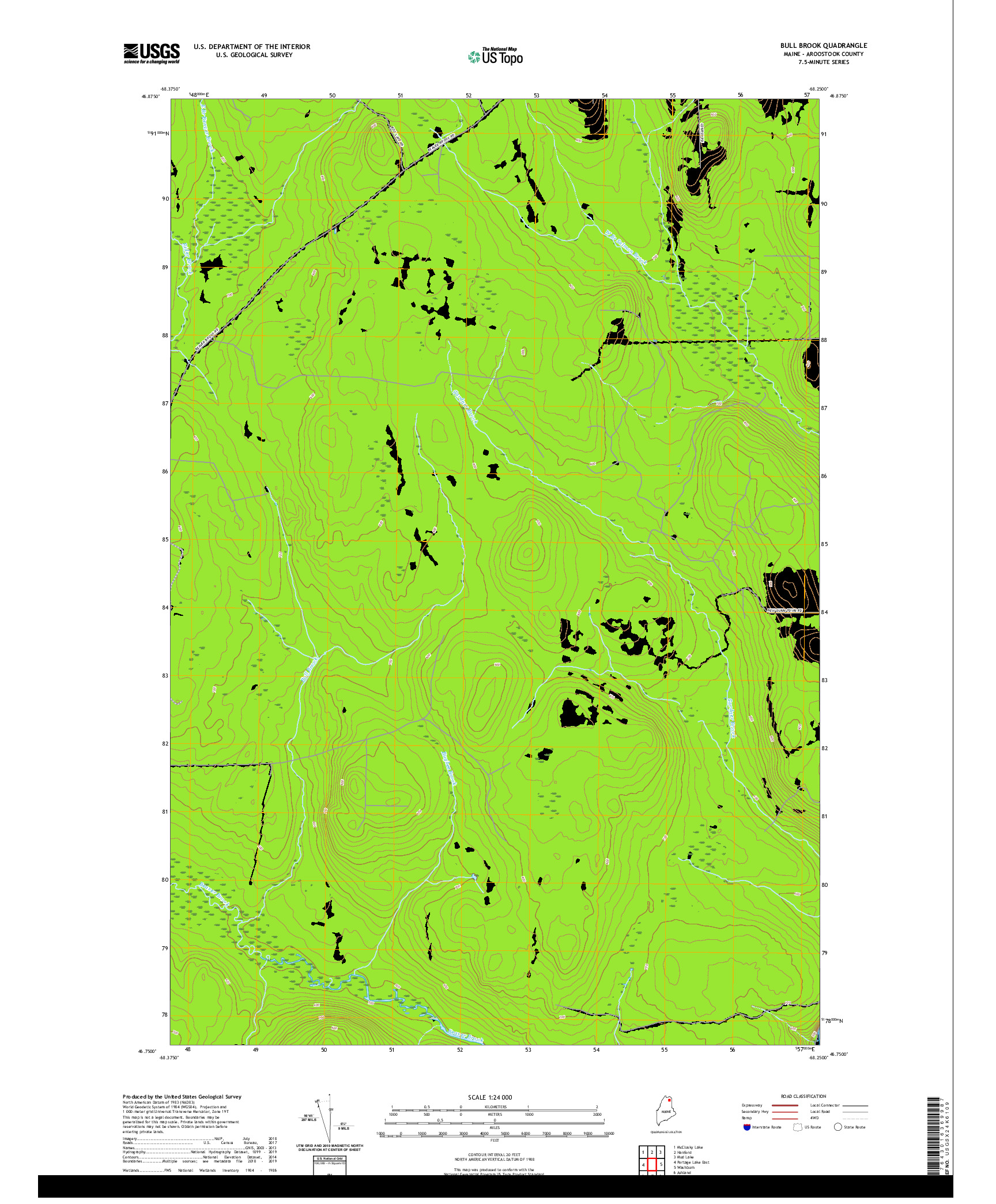 USGS US TOPO 7.5-MINUTE MAP FOR BULL BROOK, ME 2021