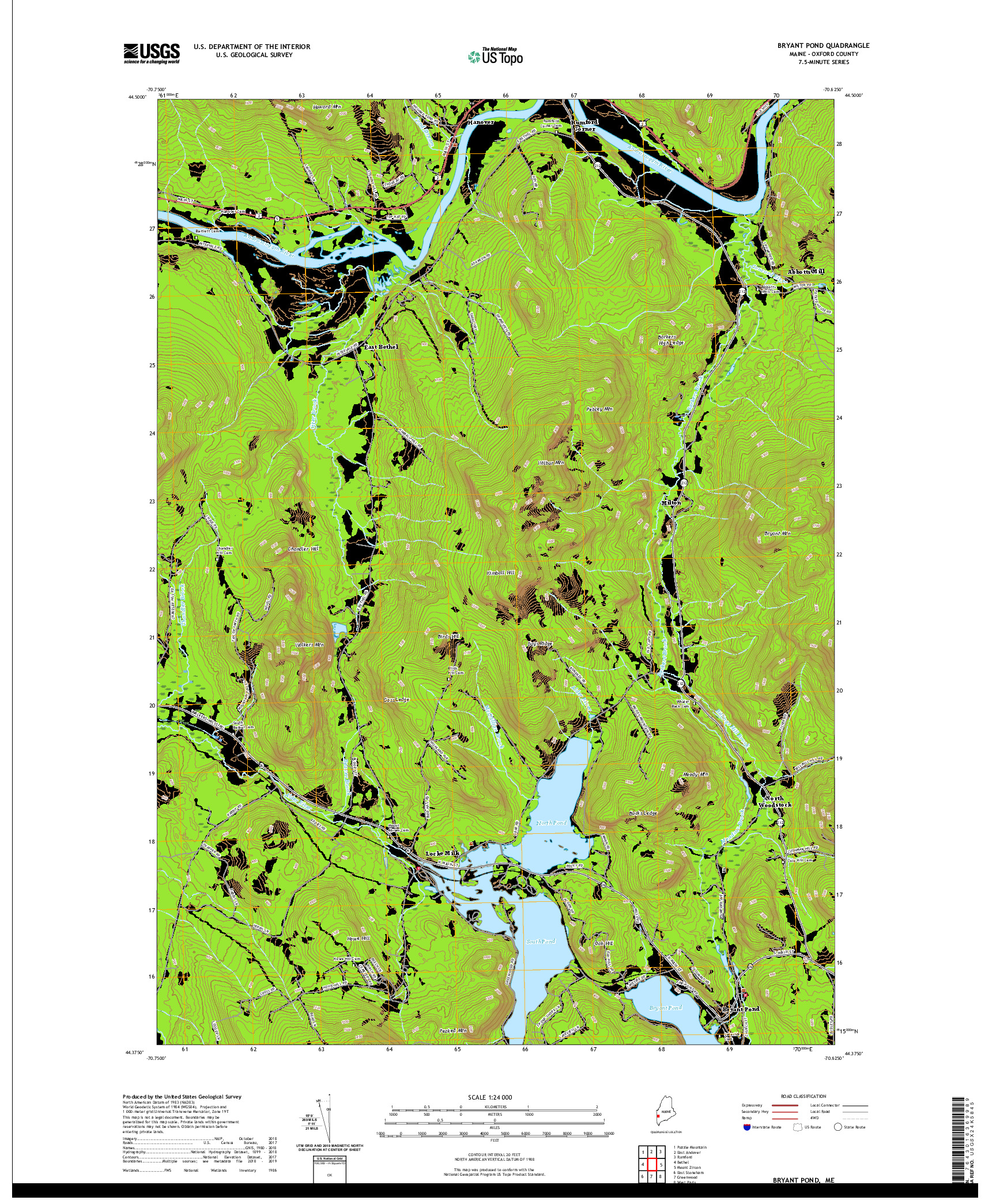 USGS US TOPO 7.5-MINUTE MAP FOR BRYANT POND, ME 2021