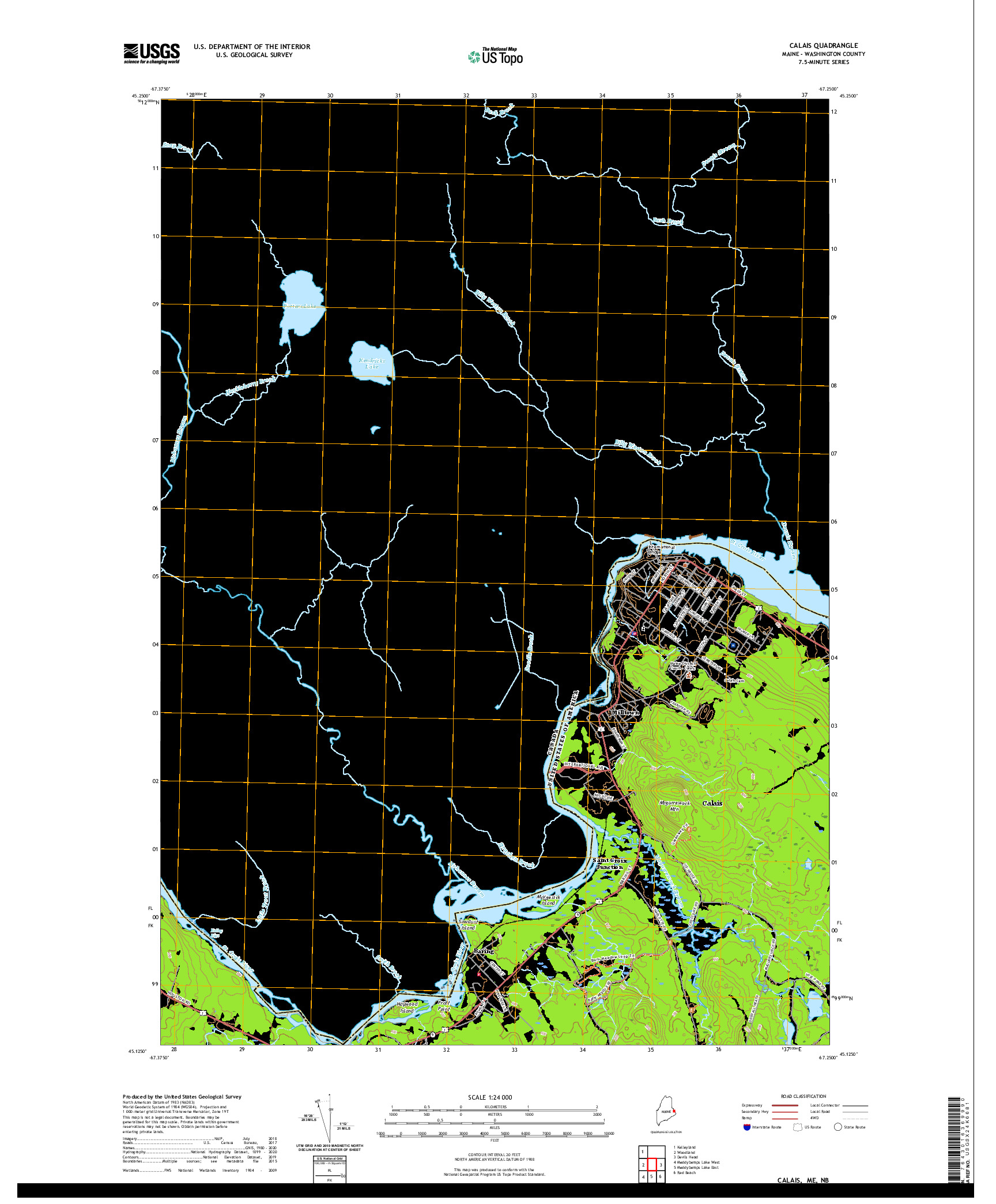 USGS US TOPO 7.5-MINUTE MAP FOR CALAIS, ME,NB 2021