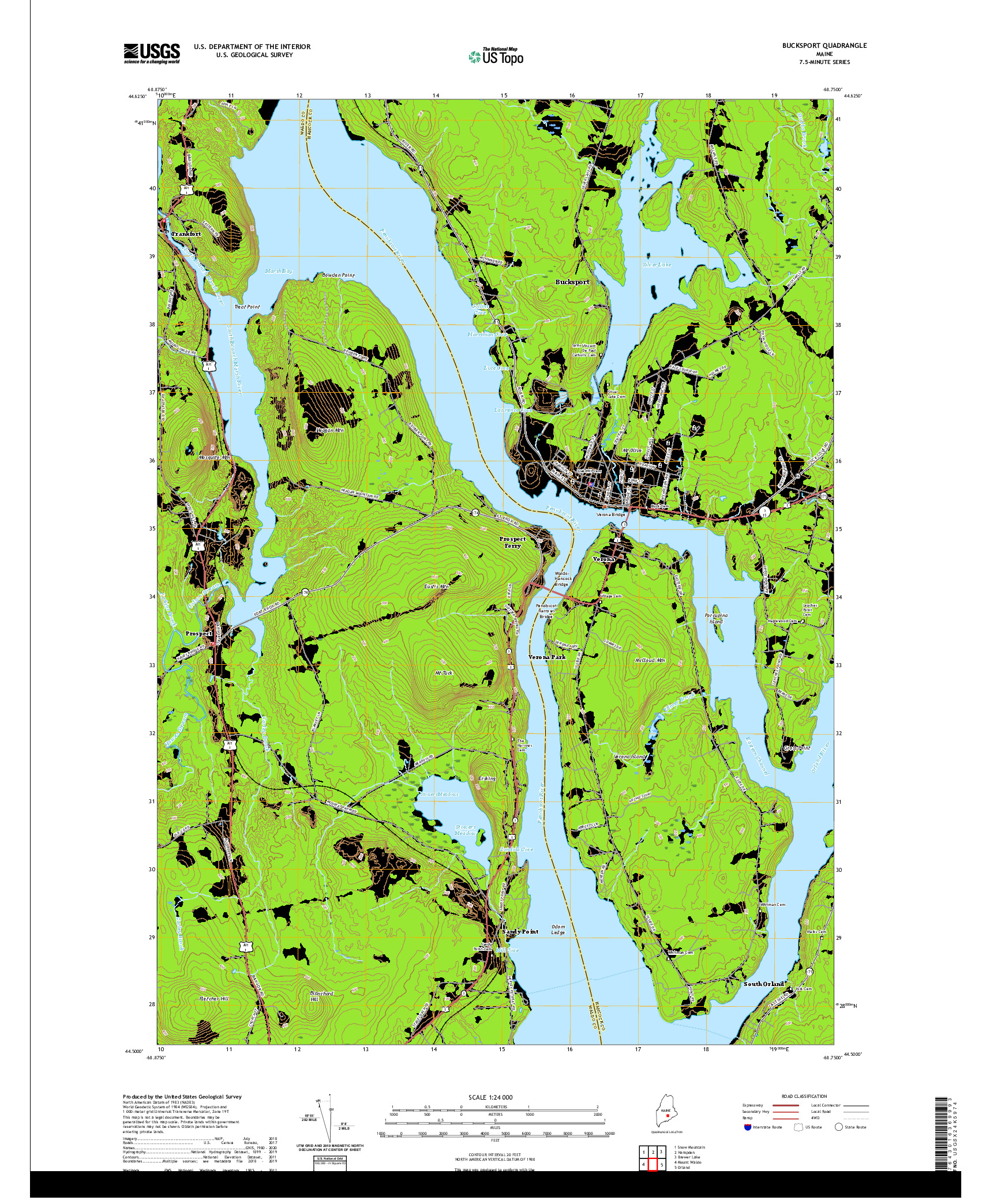 USGS US TOPO 7.5-MINUTE MAP FOR BUCKSPORT, ME 2021