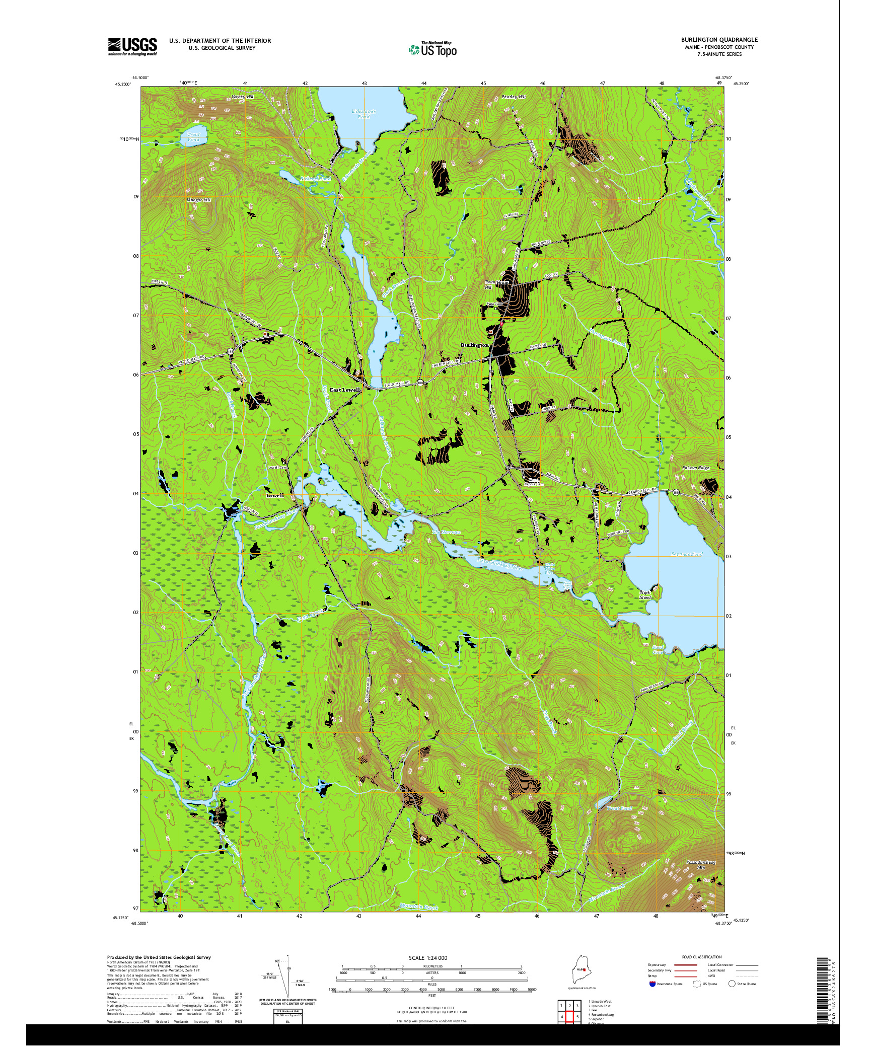 USGS US TOPO 7.5-MINUTE MAP FOR BURLINGTON, ME 2021