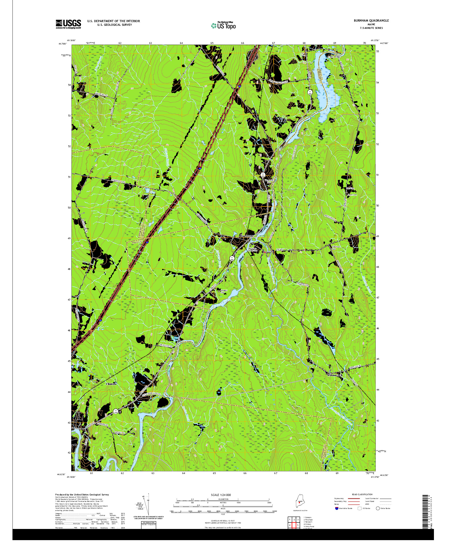 USGS US TOPO 7.5-MINUTE MAP FOR BURNHAM, ME 2021