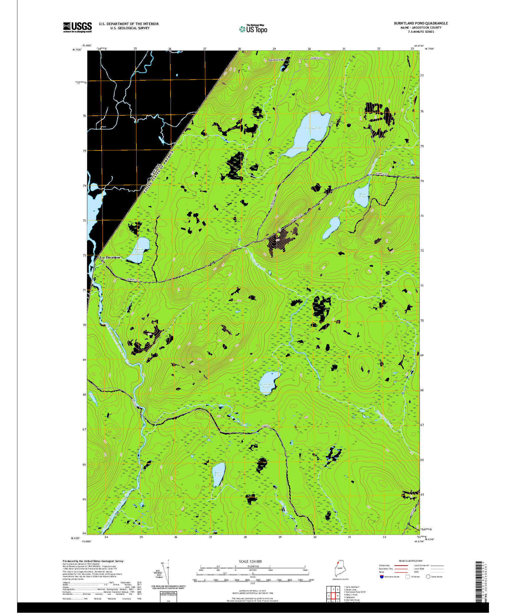 USGS US TOPO 7.5-MINUTE MAP FOR BURNTLAND POND, ME,QC 2021