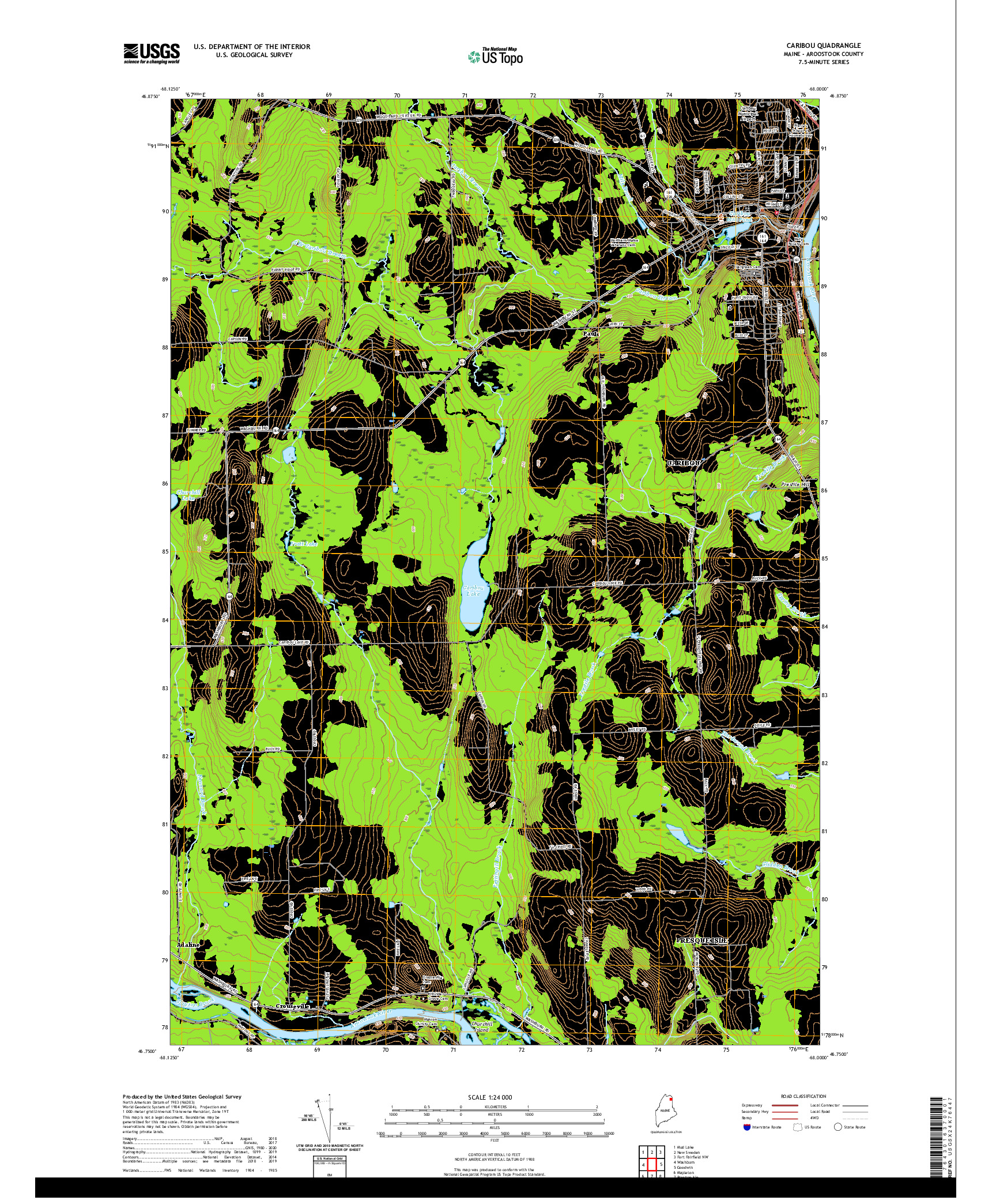 USGS US TOPO 7.5-MINUTE MAP FOR CARIBOU, ME 2021