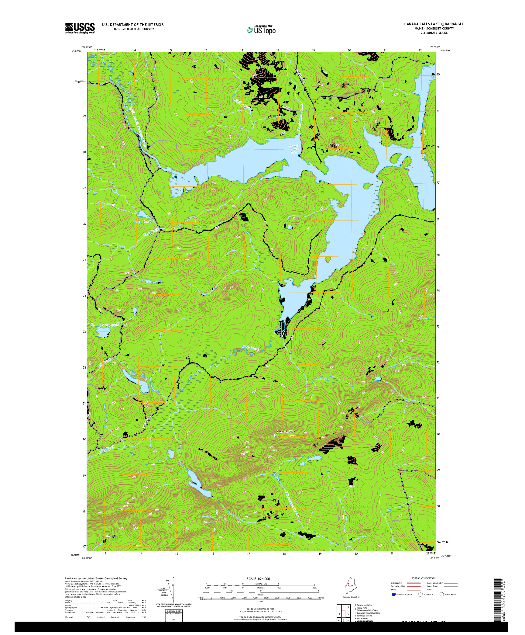 USGS US TOPO 7.5-MINUTE MAP FOR CANADA FALLS LAKE, ME 2021