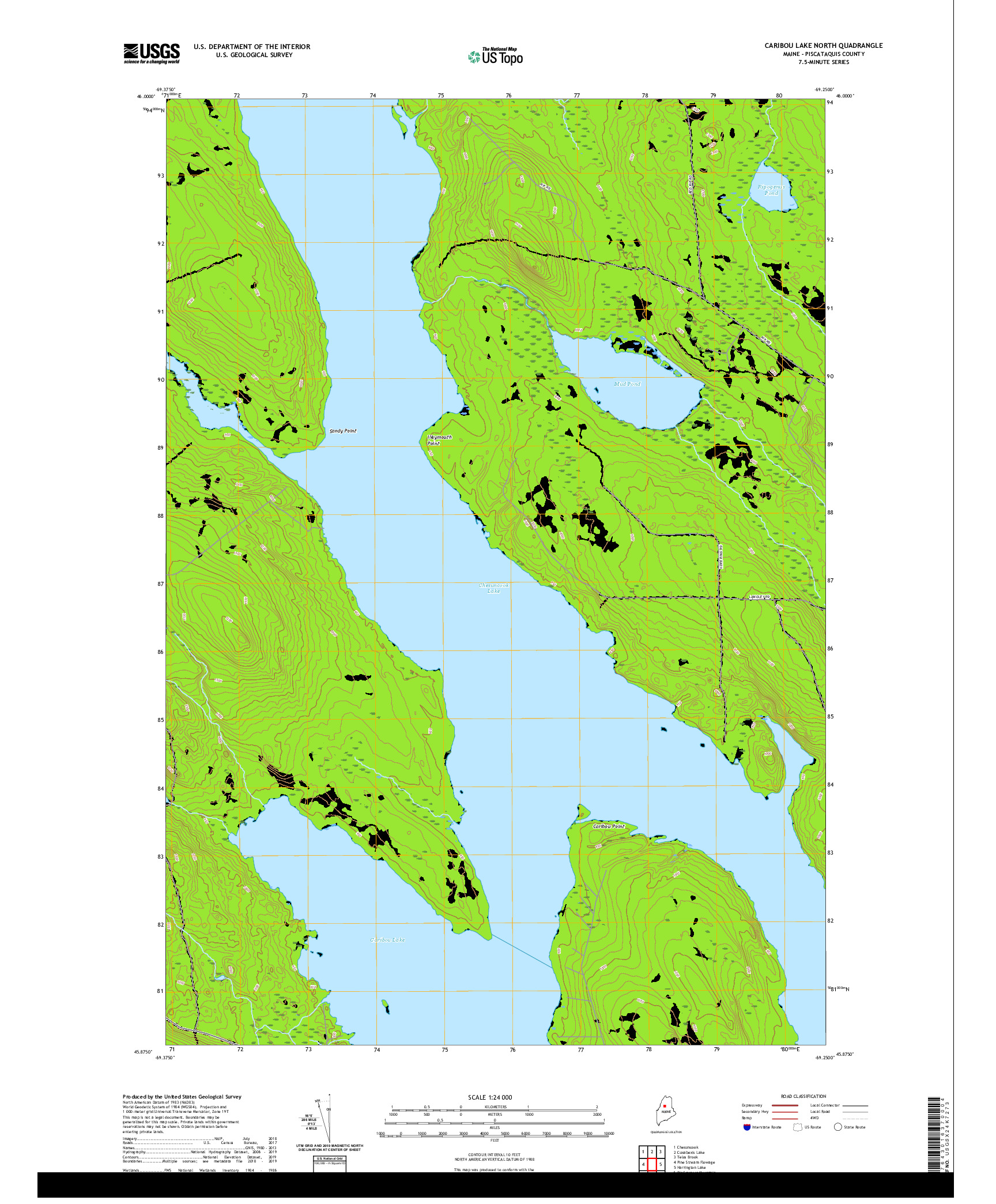 USGS US TOPO 7.5-MINUTE MAP FOR CARIBOU LAKE NORTH, ME 2021