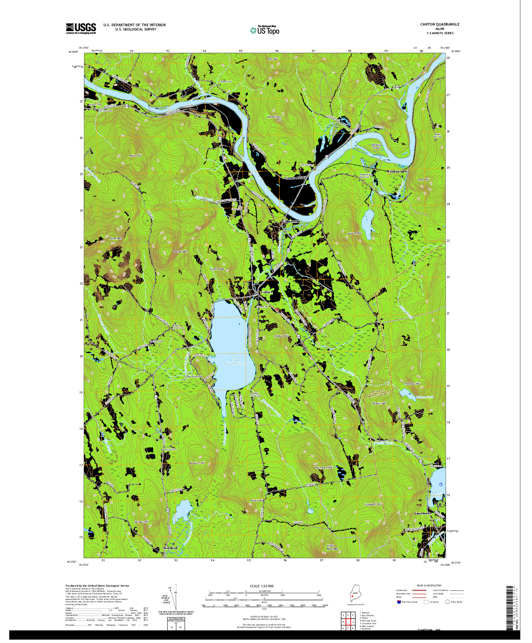 USGS US TOPO 7.5-MINUTE MAP FOR CANTON, ME 2021