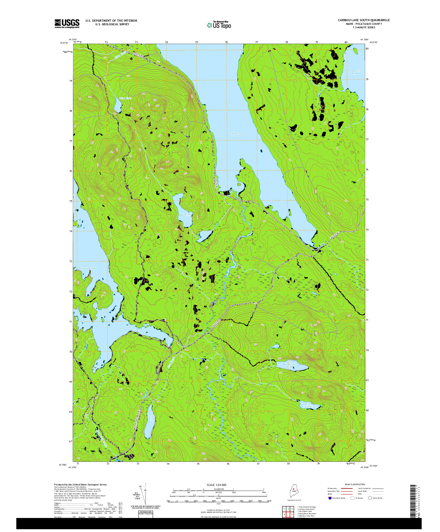 USGS US TOPO 7.5-MINUTE MAP FOR CARIBOU LAKE SOUTH, ME 2021