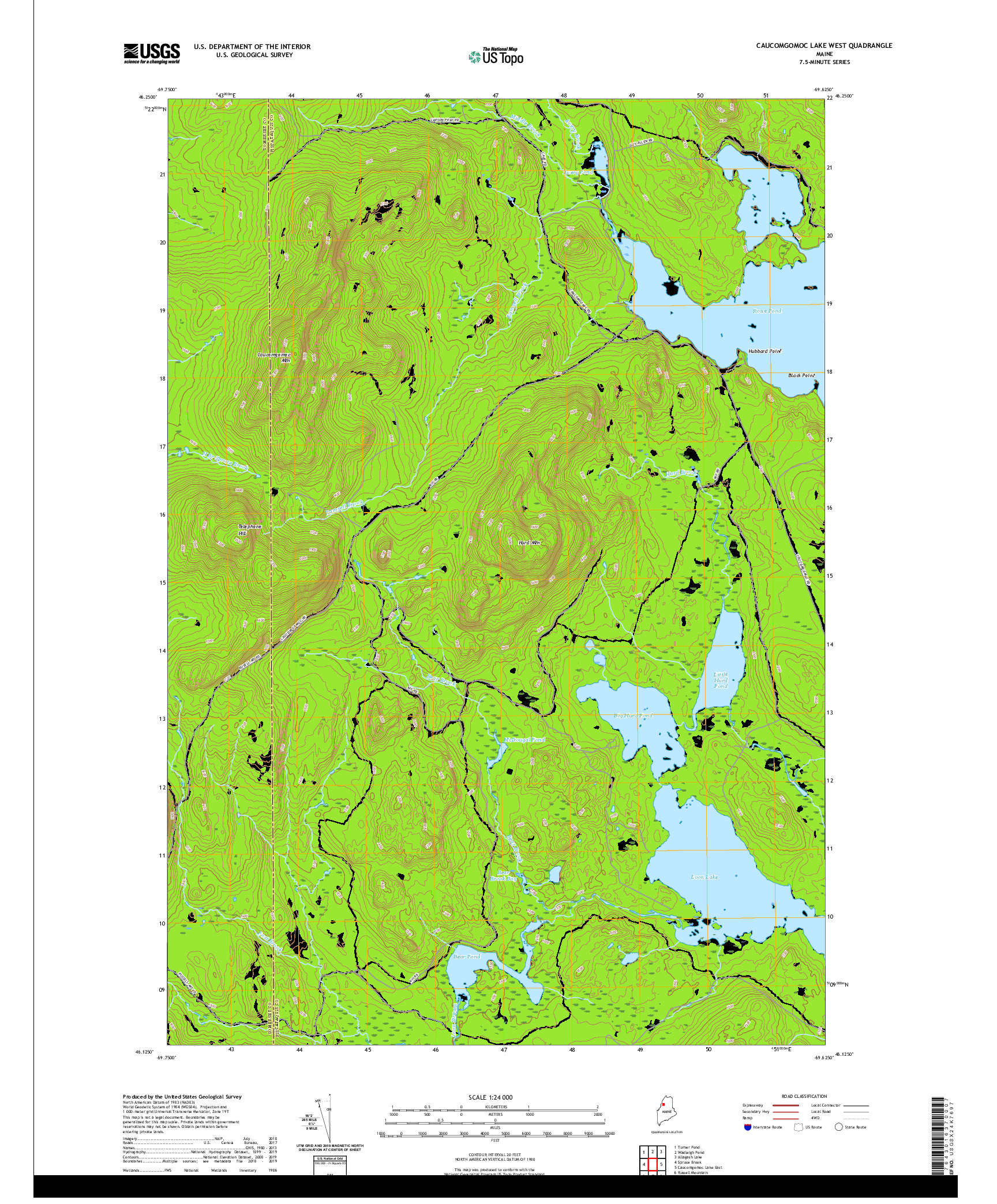 USGS US TOPO 7.5-MINUTE MAP FOR CAUCOMGOMOC LAKE WEST, ME 2021