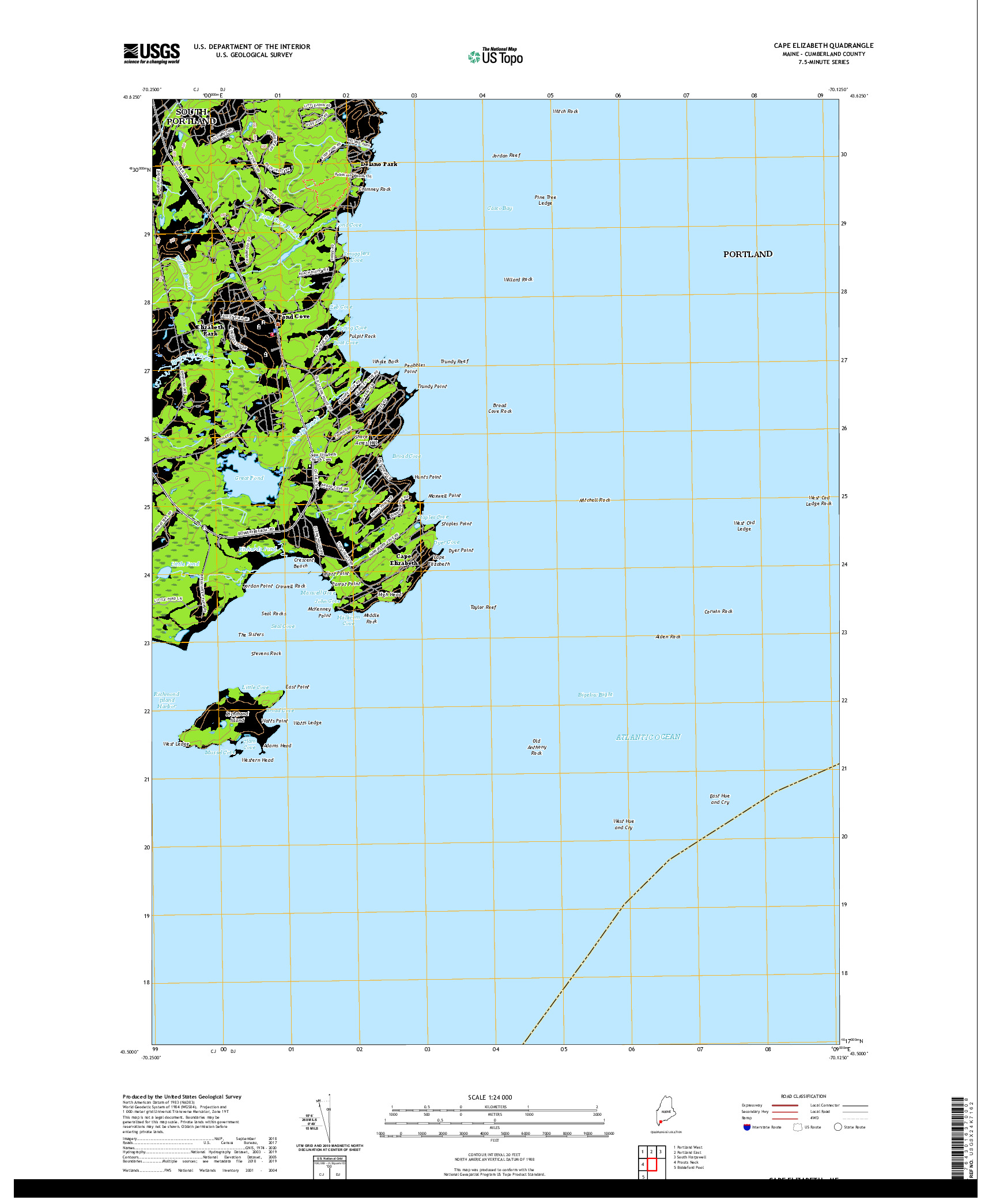 USGS US TOPO 7.5-MINUTE MAP FOR CAPE ELIZABETH, ME 2021