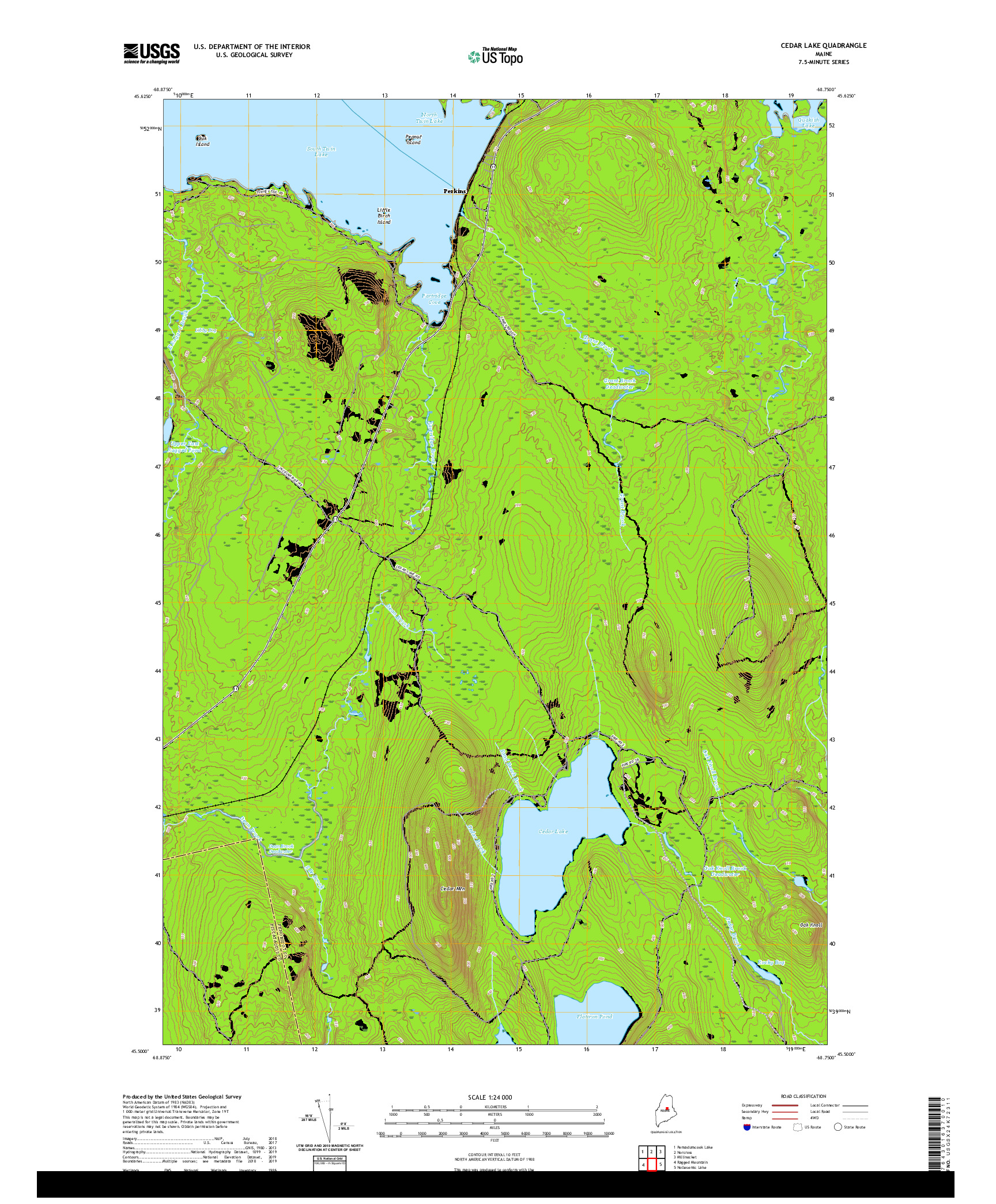 USGS US TOPO 7.5-MINUTE MAP FOR CEDAR LAKE, ME 2021