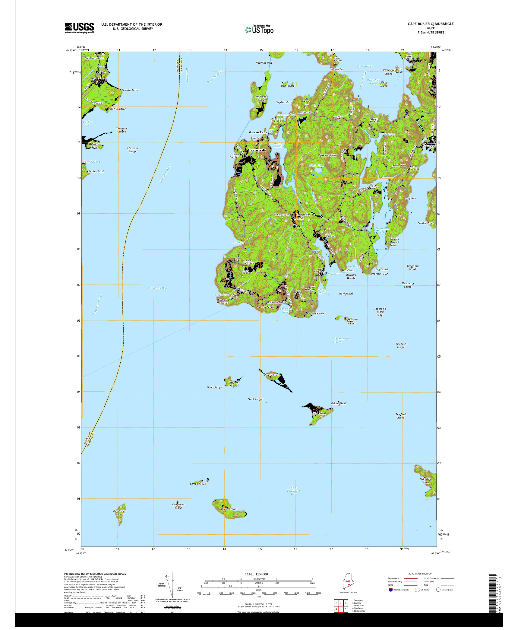 USGS US TOPO 7.5-MINUTE MAP FOR CAPE ROSIER, ME 2021