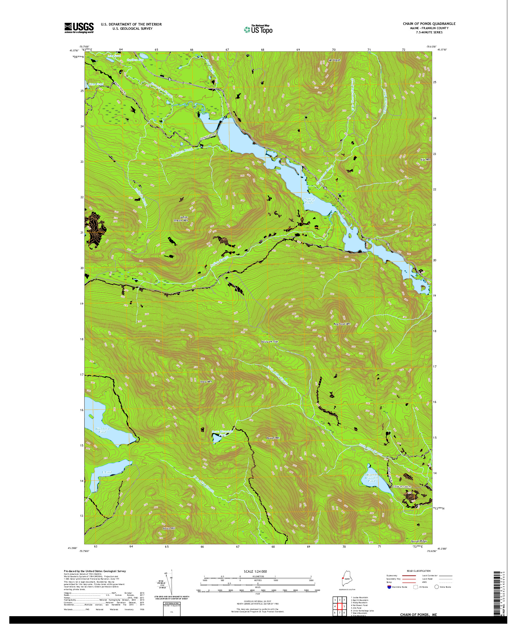 USGS US TOPO 7.5-MINUTE MAP FOR CHAIN OF PONDS, ME 2021