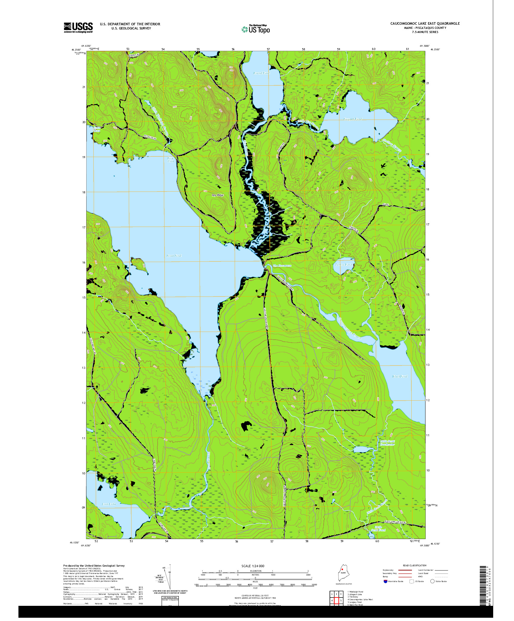 USGS US TOPO 7.5-MINUTE MAP FOR CAUCOMGOMOC LAKE EAST, ME 2021