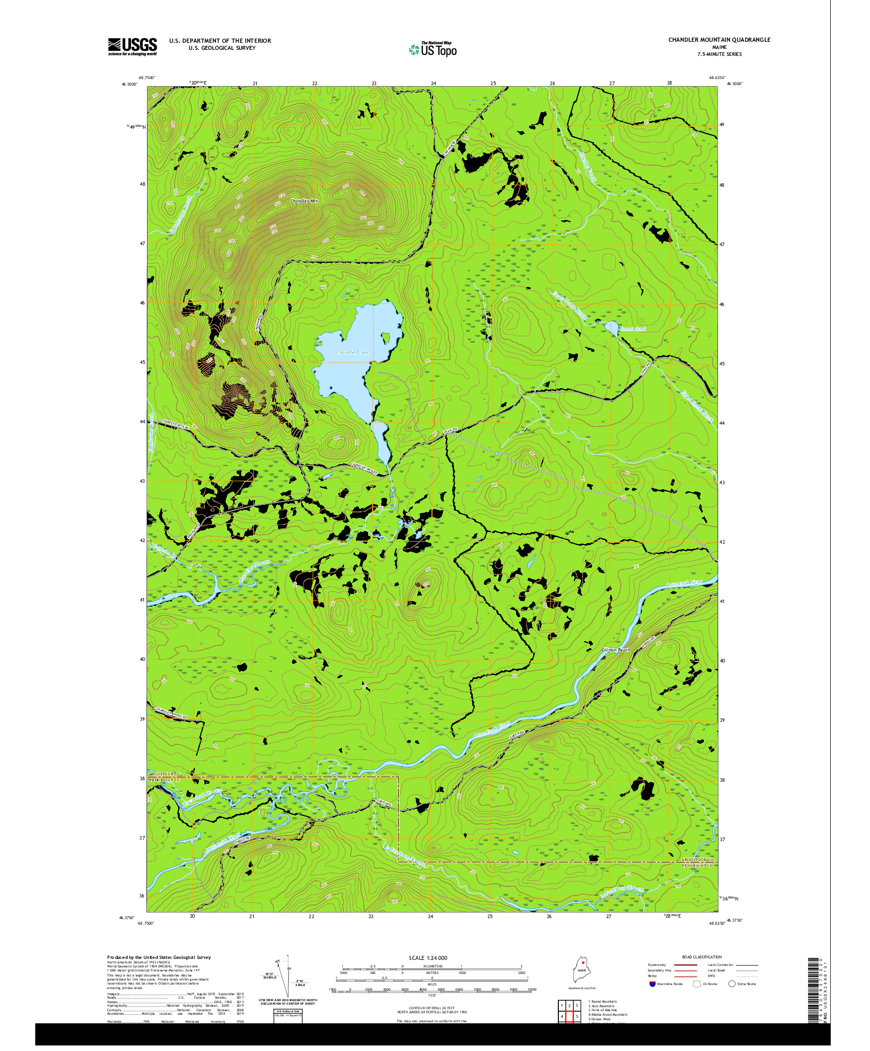 USGS US TOPO 7.5-MINUTE MAP FOR CHANDLER MOUNTAIN, ME 2021