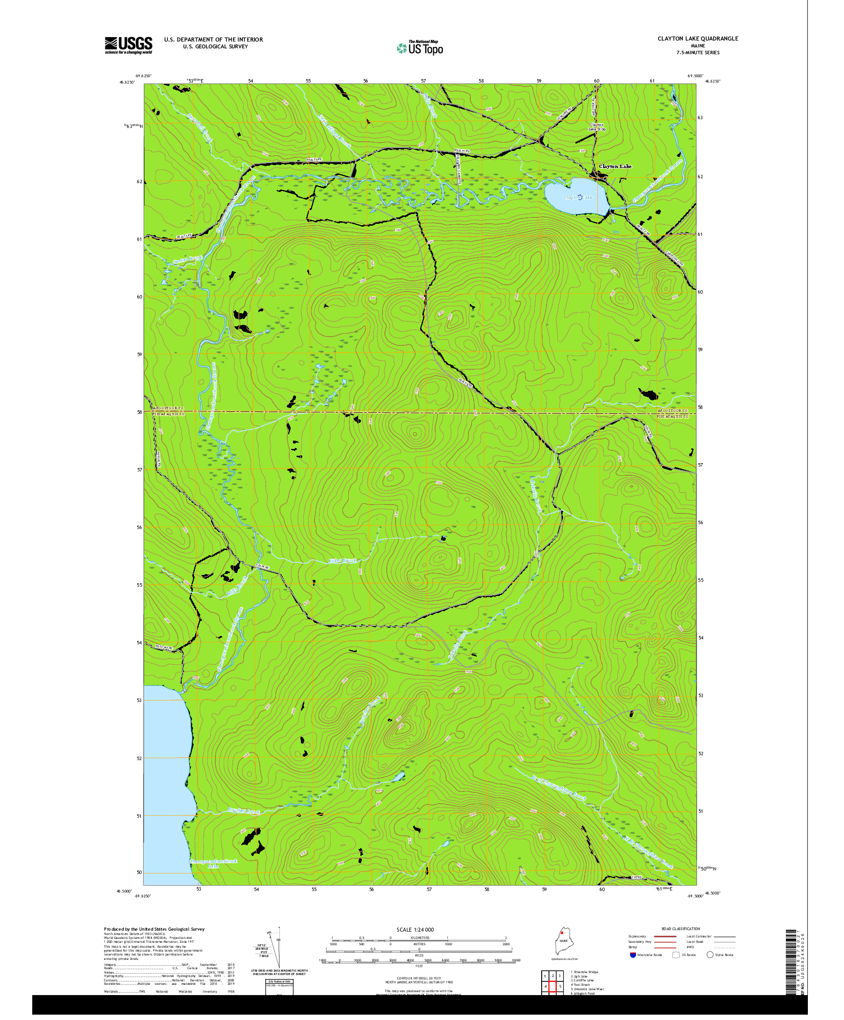 USGS US TOPO 7.5-MINUTE MAP FOR CLAYTON LAKE, ME 2021