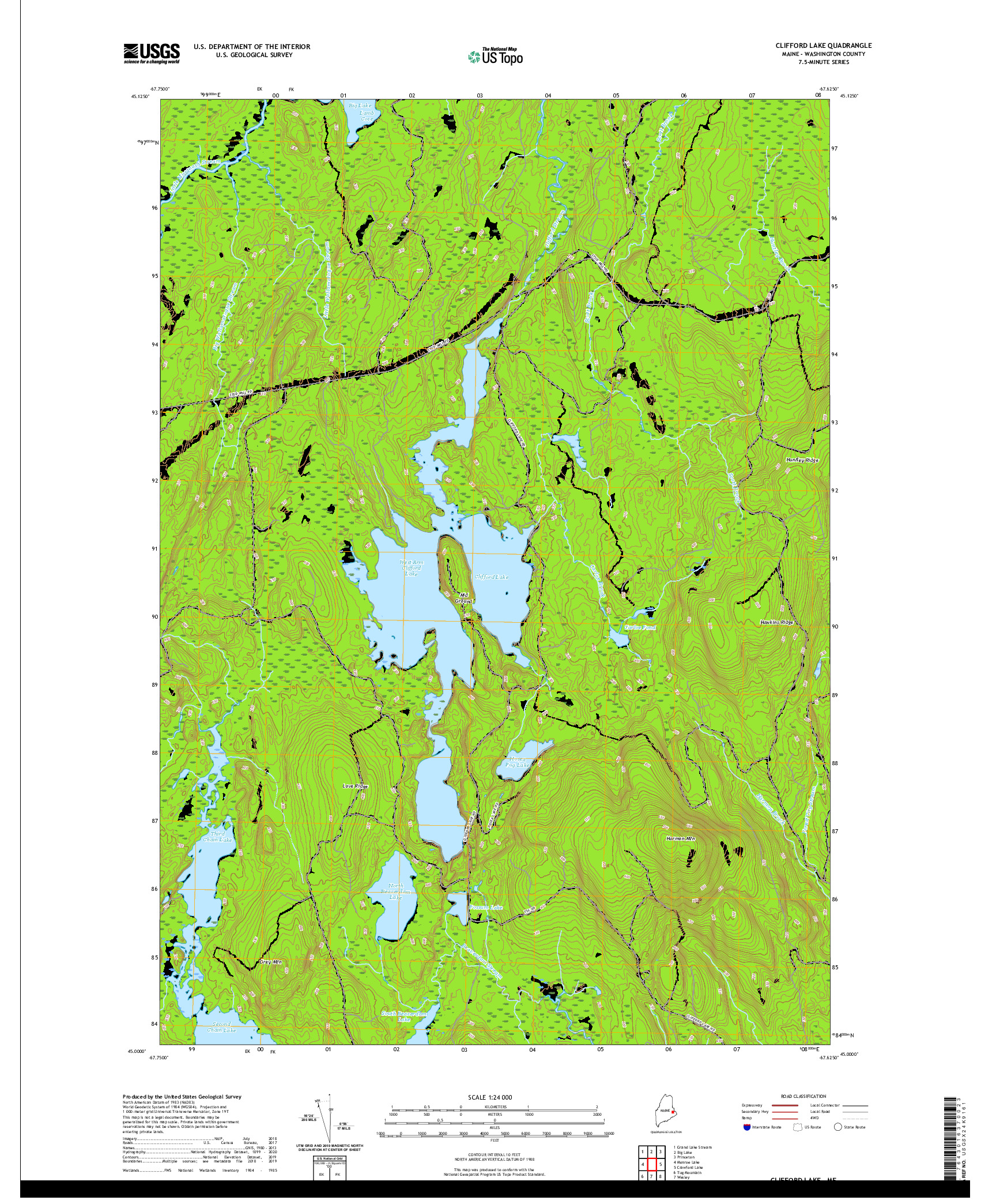 USGS US TOPO 7.5-MINUTE MAP FOR CLIFFORD LAKE, ME 2021