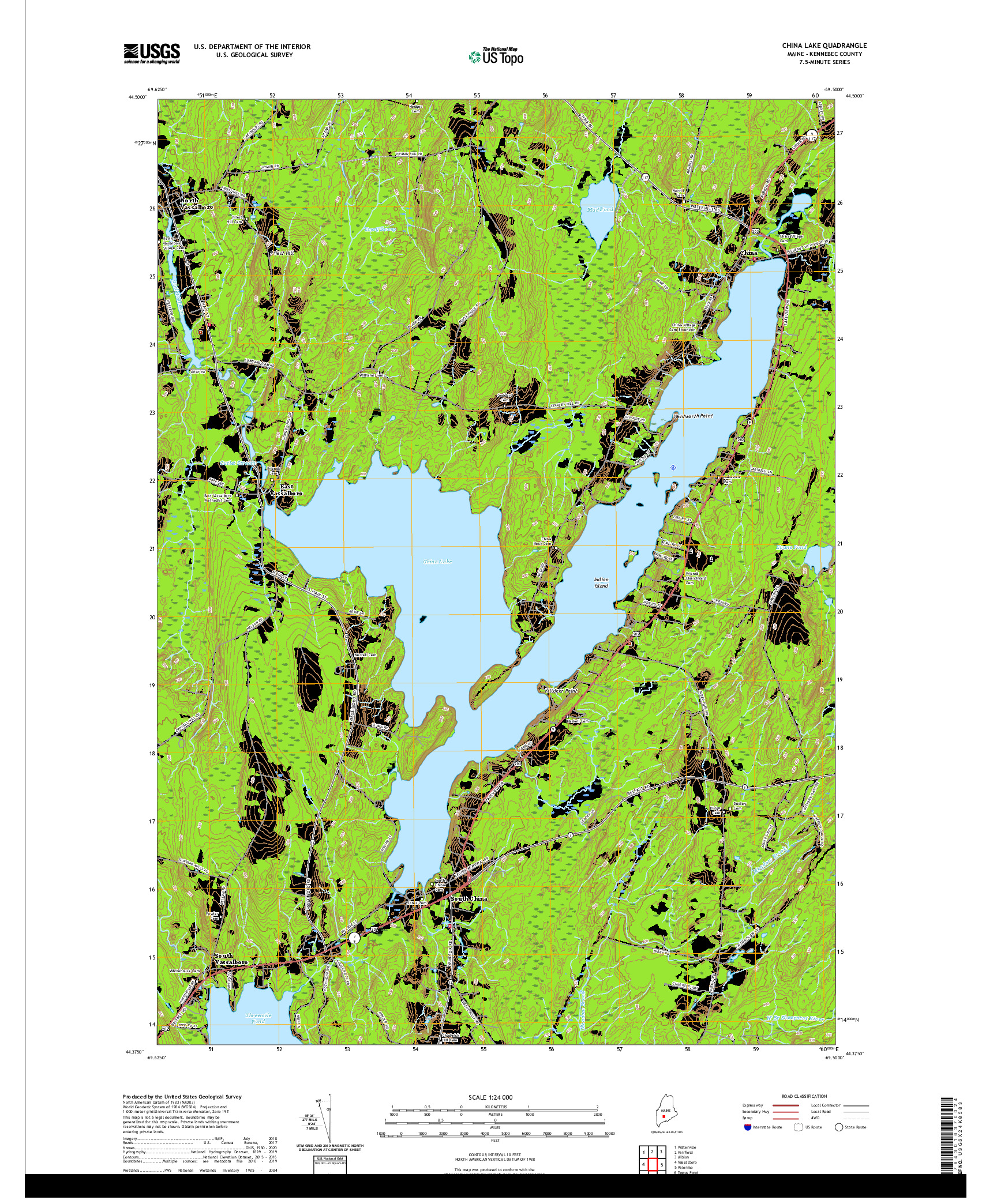 USGS US TOPO 7.5-MINUTE MAP FOR CHINA LAKE, ME 2021