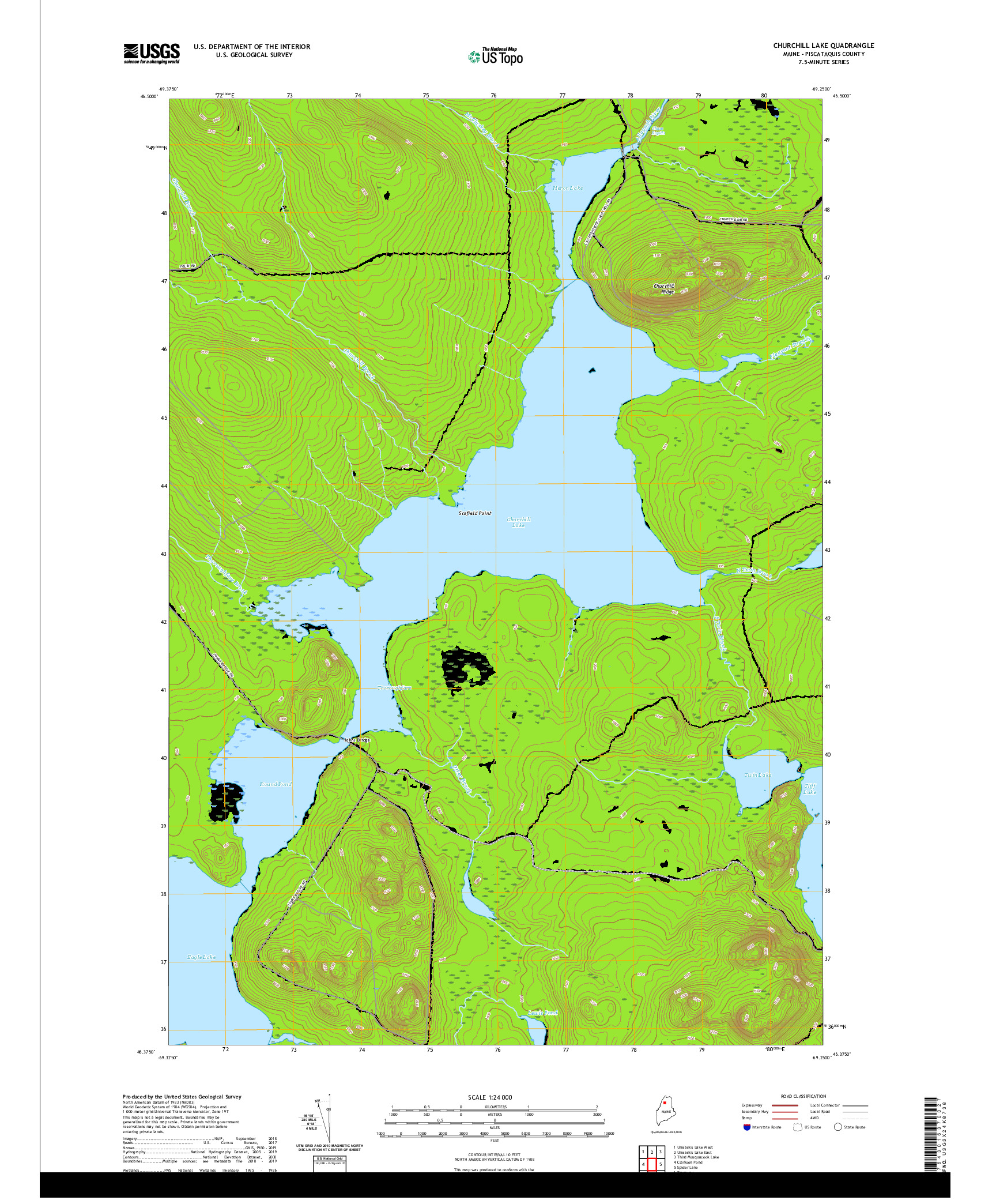 USGS US TOPO 7.5-MINUTE MAP FOR CHURCHILL LAKE, ME 2021