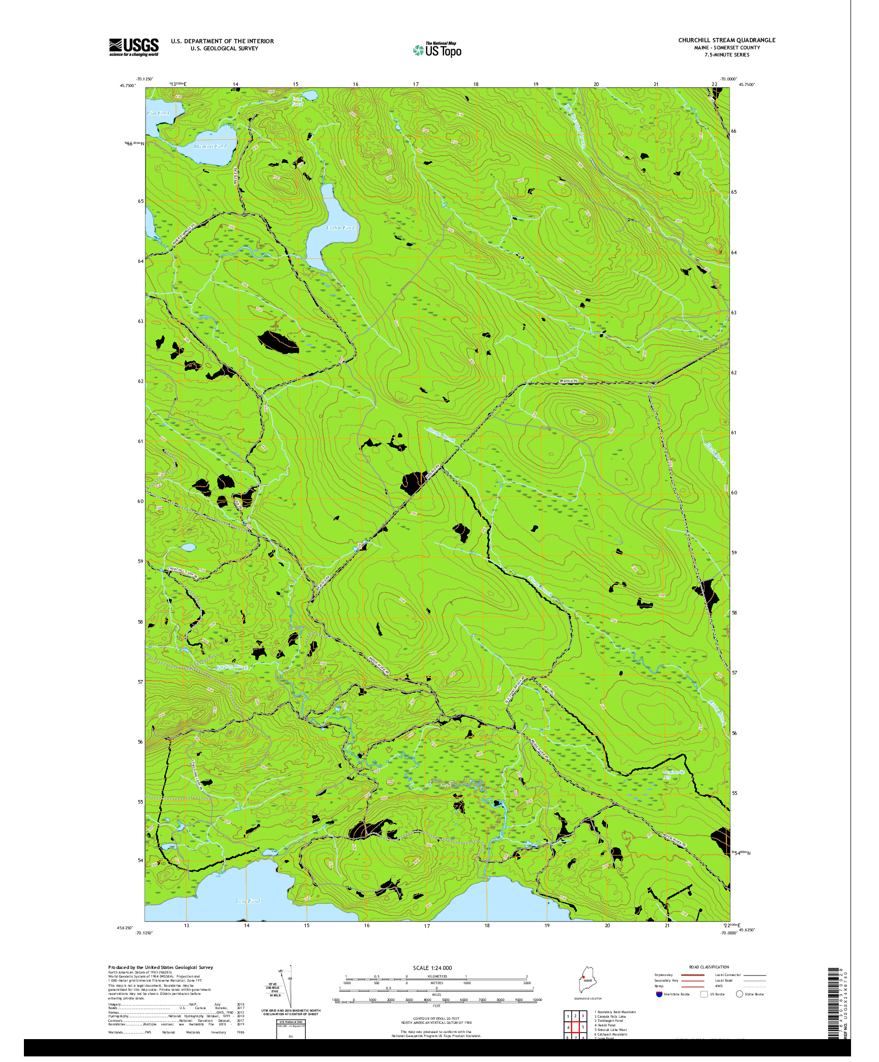 USGS US TOPO 7.5-MINUTE MAP FOR CHURCHILL STREAM, ME 2021