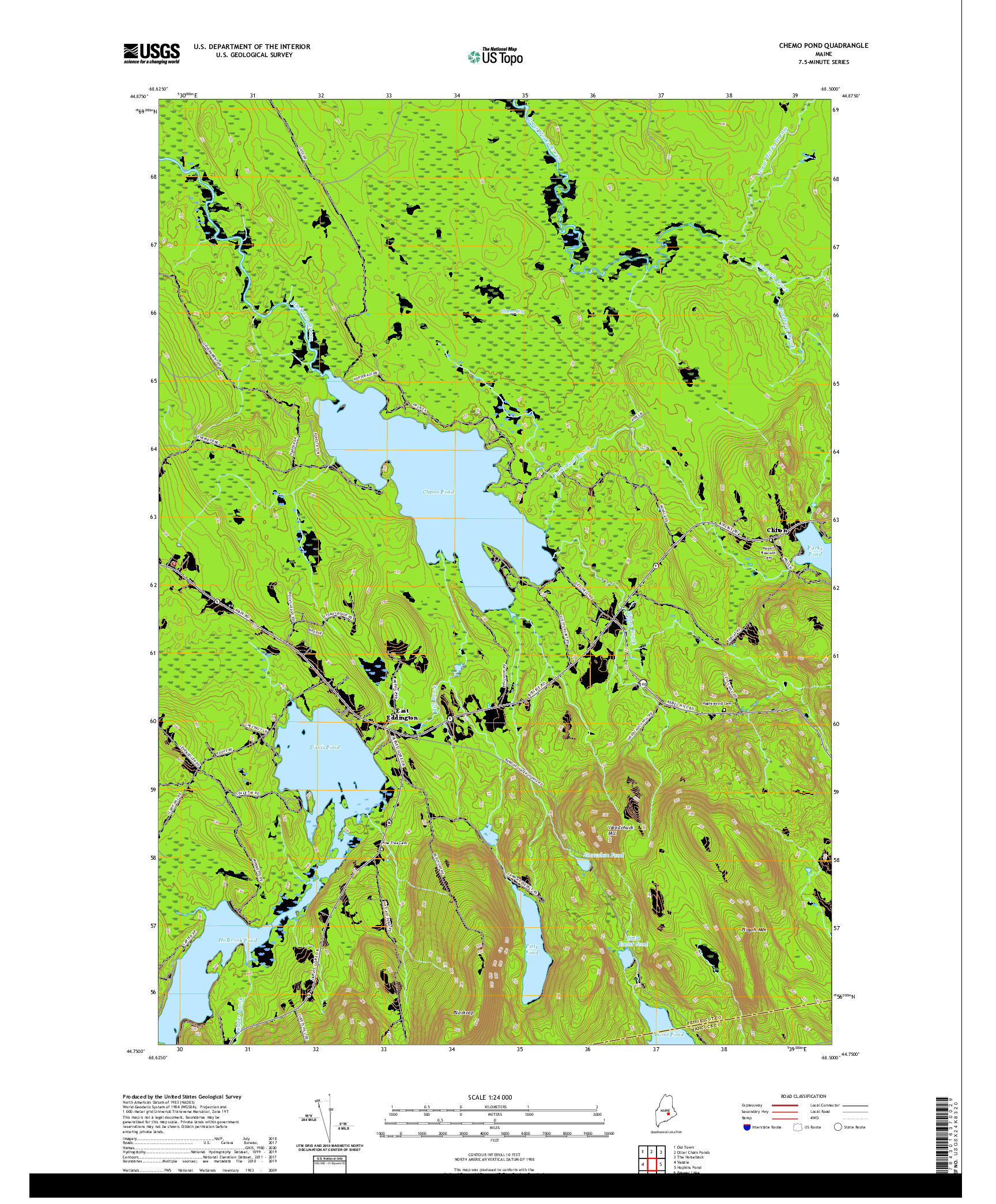 USGS US TOPO 7.5-MINUTE MAP FOR CHEMO POND, ME 2021