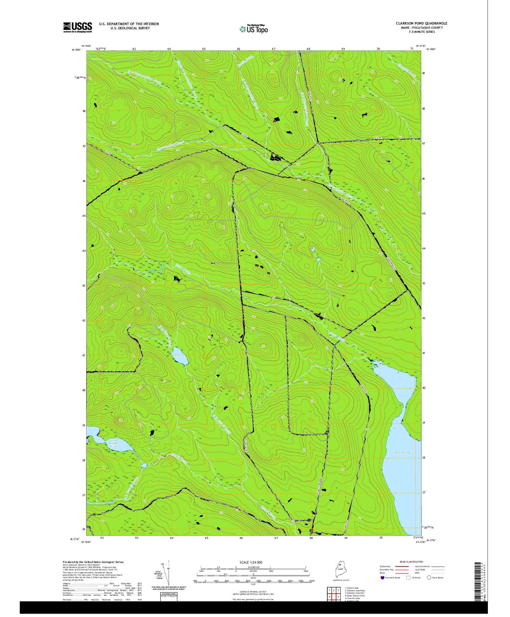 USGS US TOPO 7.5-MINUTE MAP FOR CLARKSON POND, ME 2021