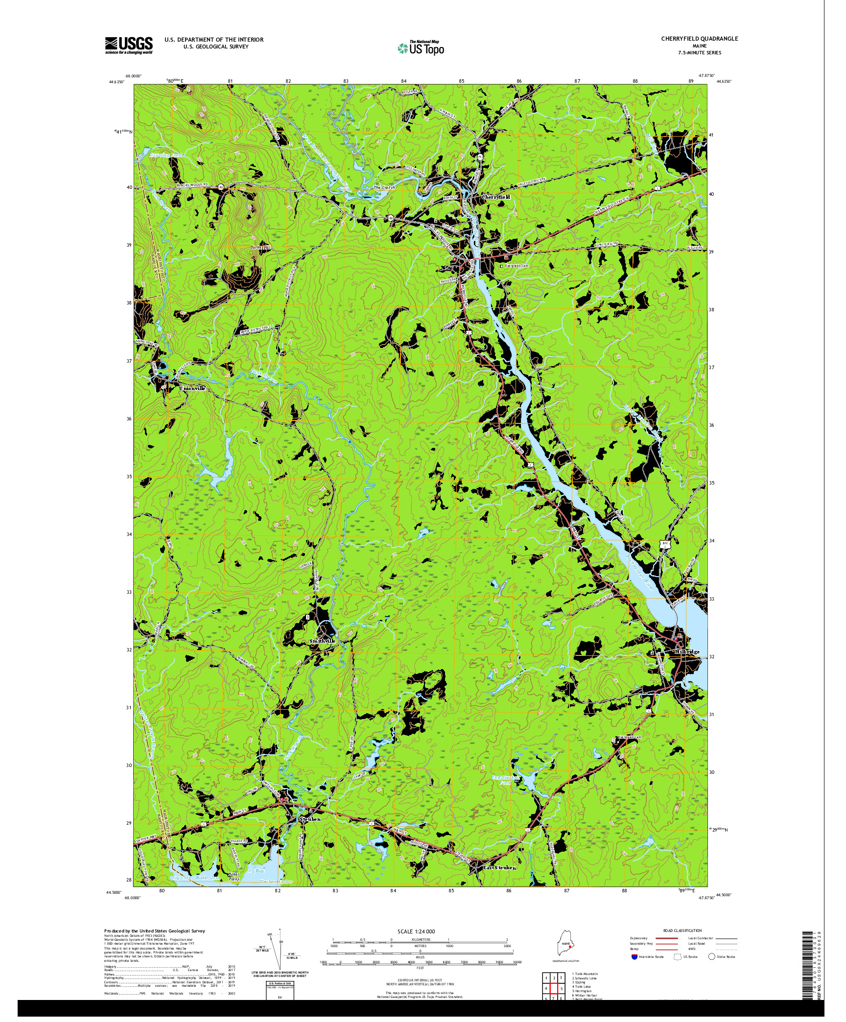 USGS US TOPO 7.5-MINUTE MAP FOR CHERRYFIELD, ME 2021