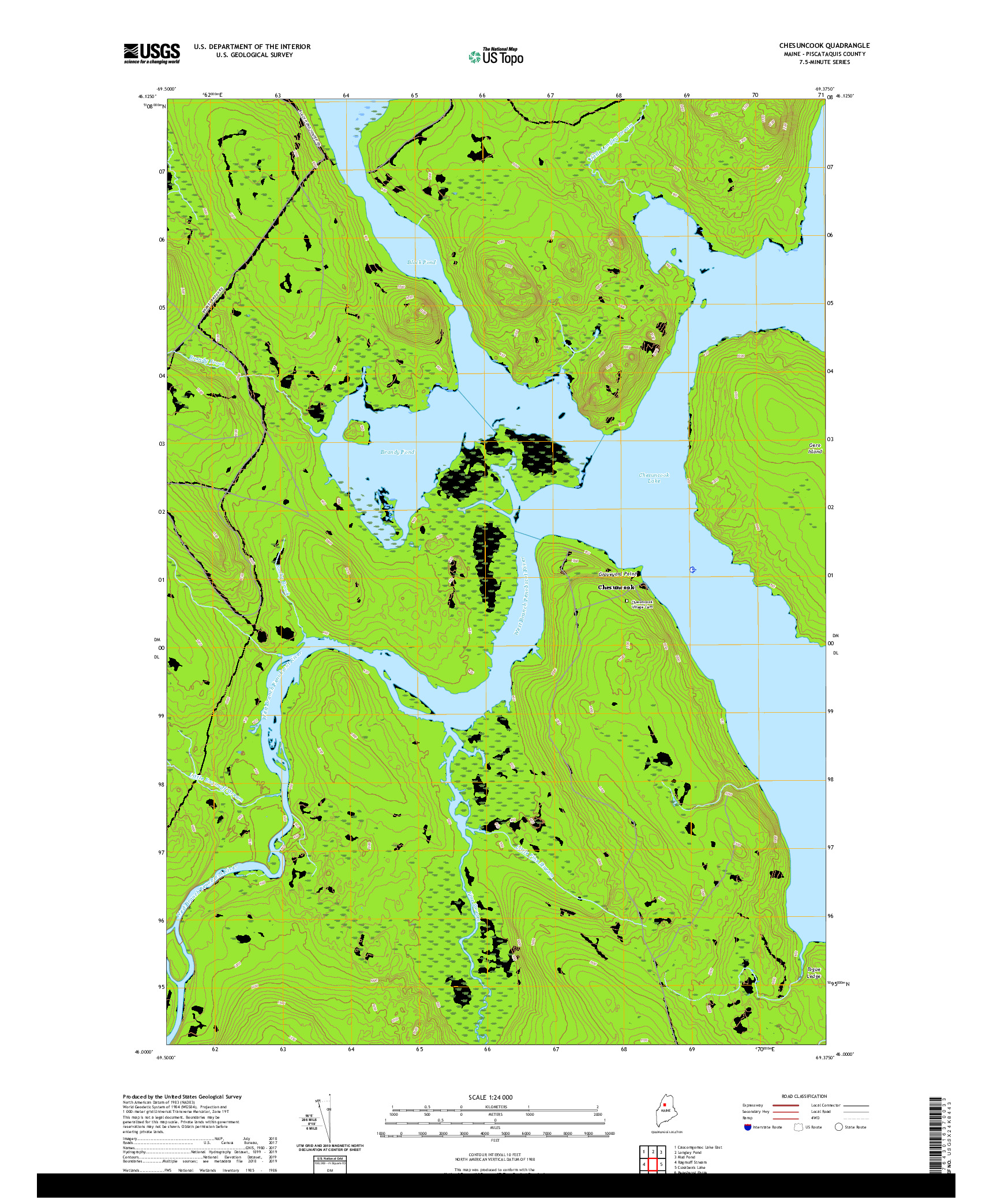 USGS US TOPO 7.5-MINUTE MAP FOR CHESUNCOOK, ME 2021
