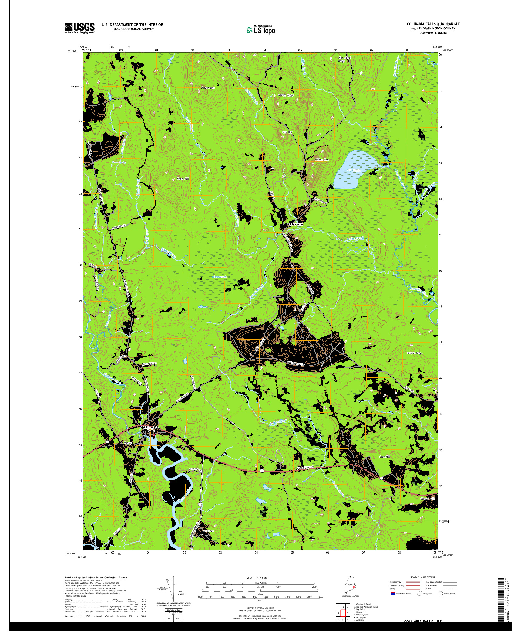 USGS US TOPO 7.5-MINUTE MAP FOR COLUMBIA FALLS, ME 2021