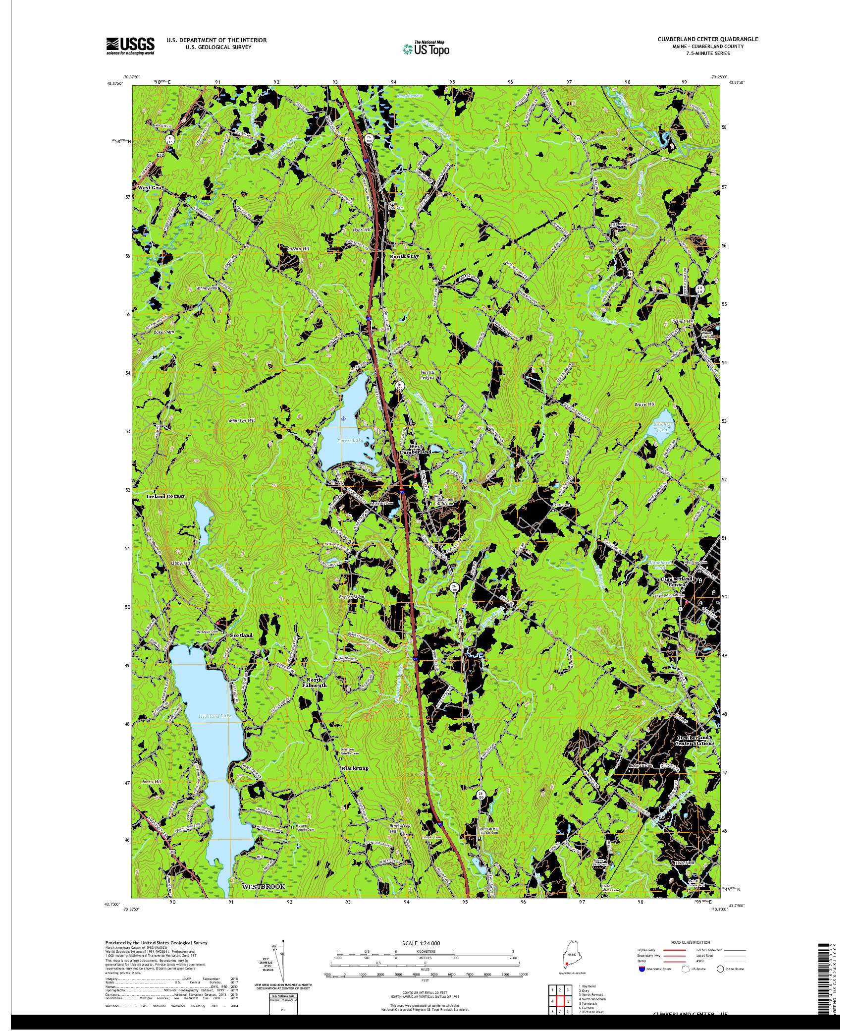 USGS US TOPO 7.5-MINUTE MAP FOR CUMBERLAND CENTER, ME 2021