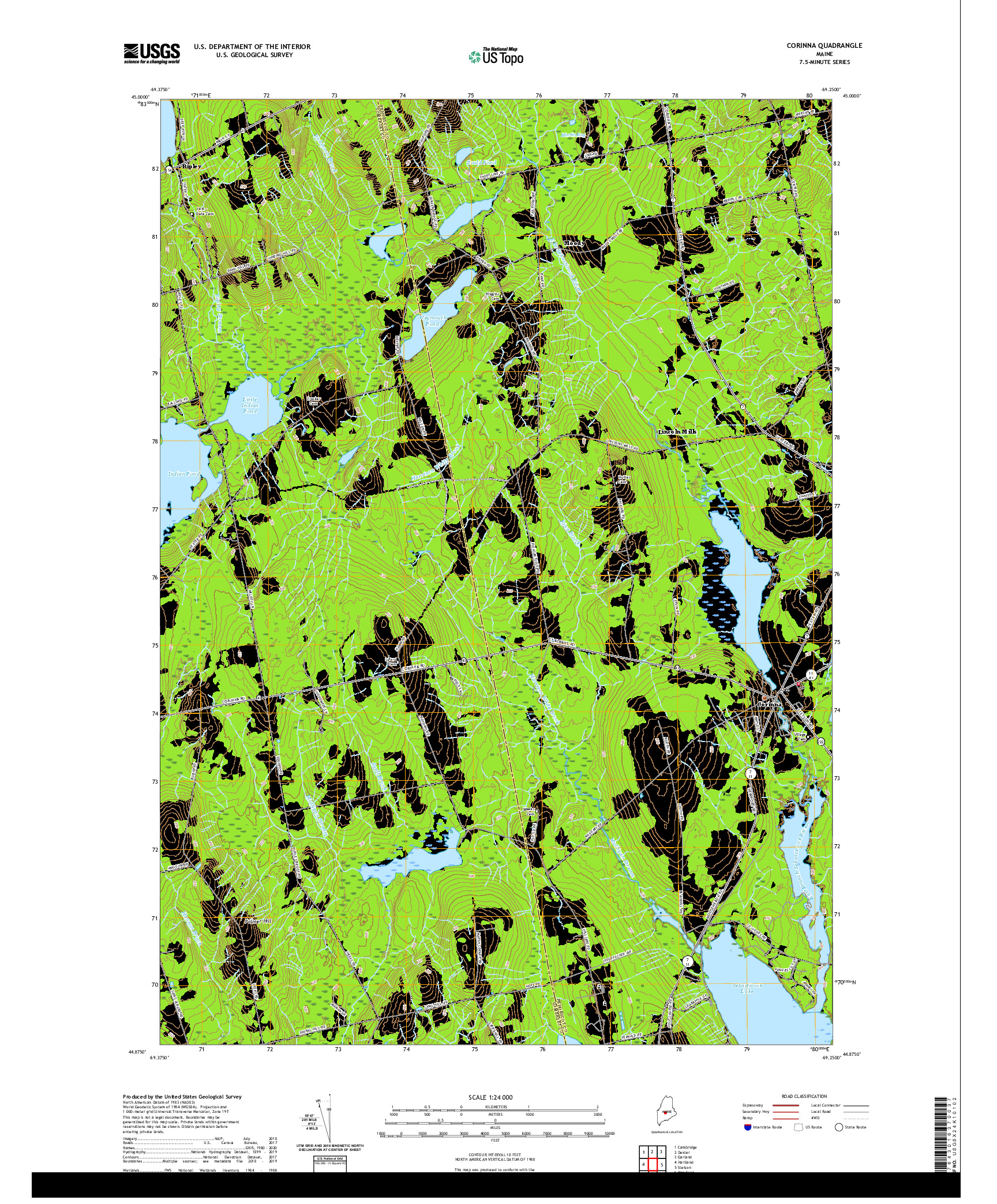 USGS US TOPO 7.5-MINUTE MAP FOR CORINNA, ME 2021